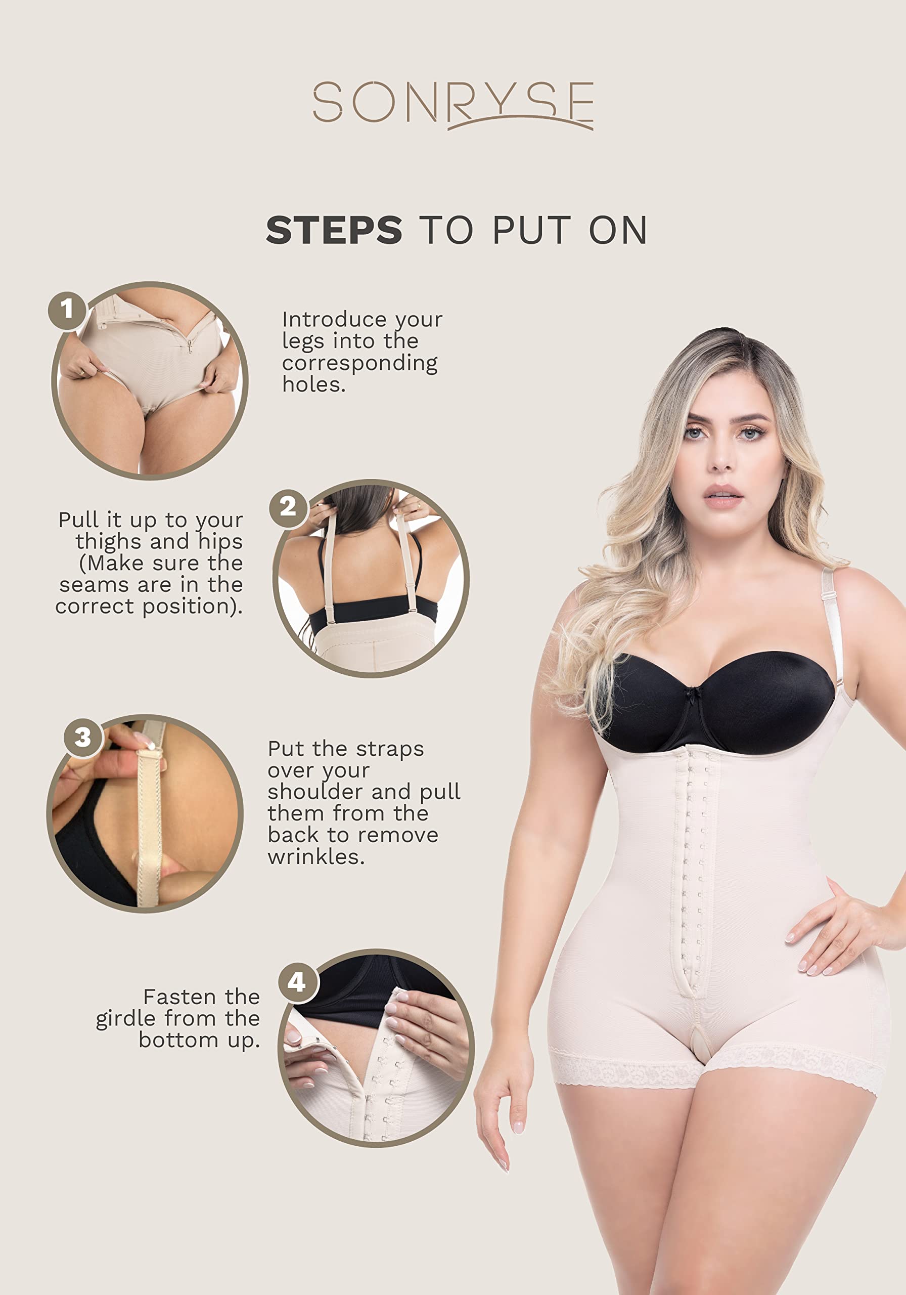 Sonryse Colombian Shapewear for Women - Post-Surgery Fajas Reductoras & Body Shaper Bodysuit - Slimming & Tummy Control for Daily Wear & Special Occasions