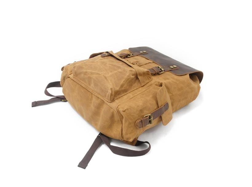 Durable Canvas & Leather Travel Backpack - Waterproof Rucksack Bag for Men & Women - Perfect for Hiking, Camping, Business Trips & Daily Commute