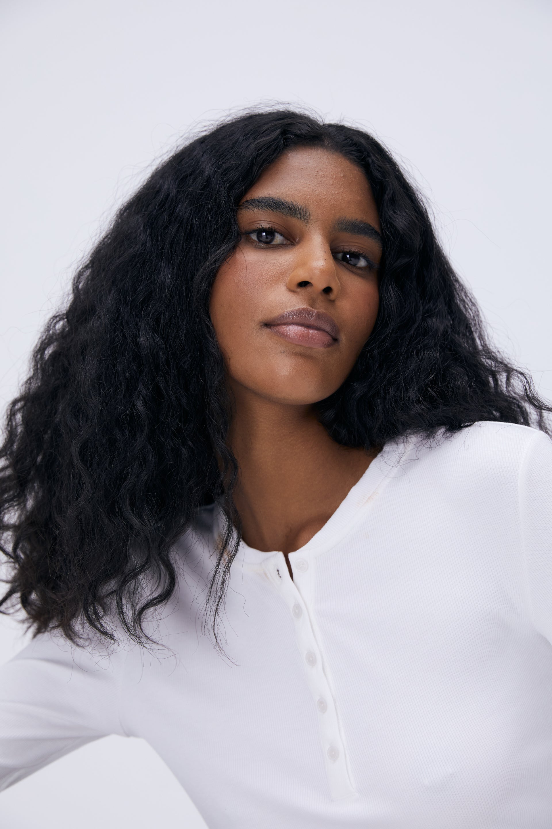 Women's Ribbed Long Sleeve Button-Up Shirt - White | Casual Office Wear & Layering Essential