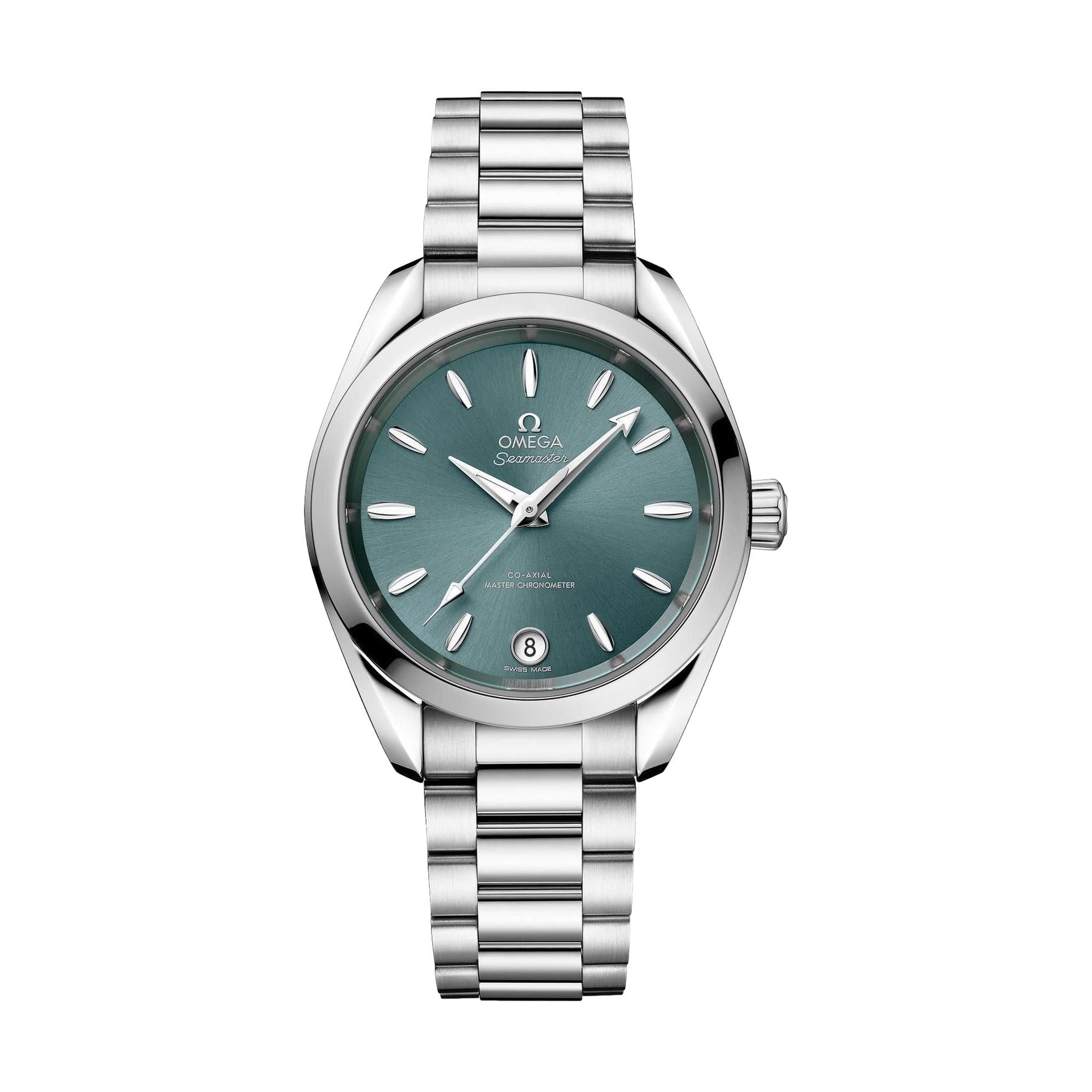 Omega Seamaster Aqua Terra Shades 34mm Watch - 150M Water Resistant, Co-Axial Master Chronometer, Lagoon Green Dial with Stainless Steel Bracelet - Perfect for Diving, Swimming & Everyday Wear