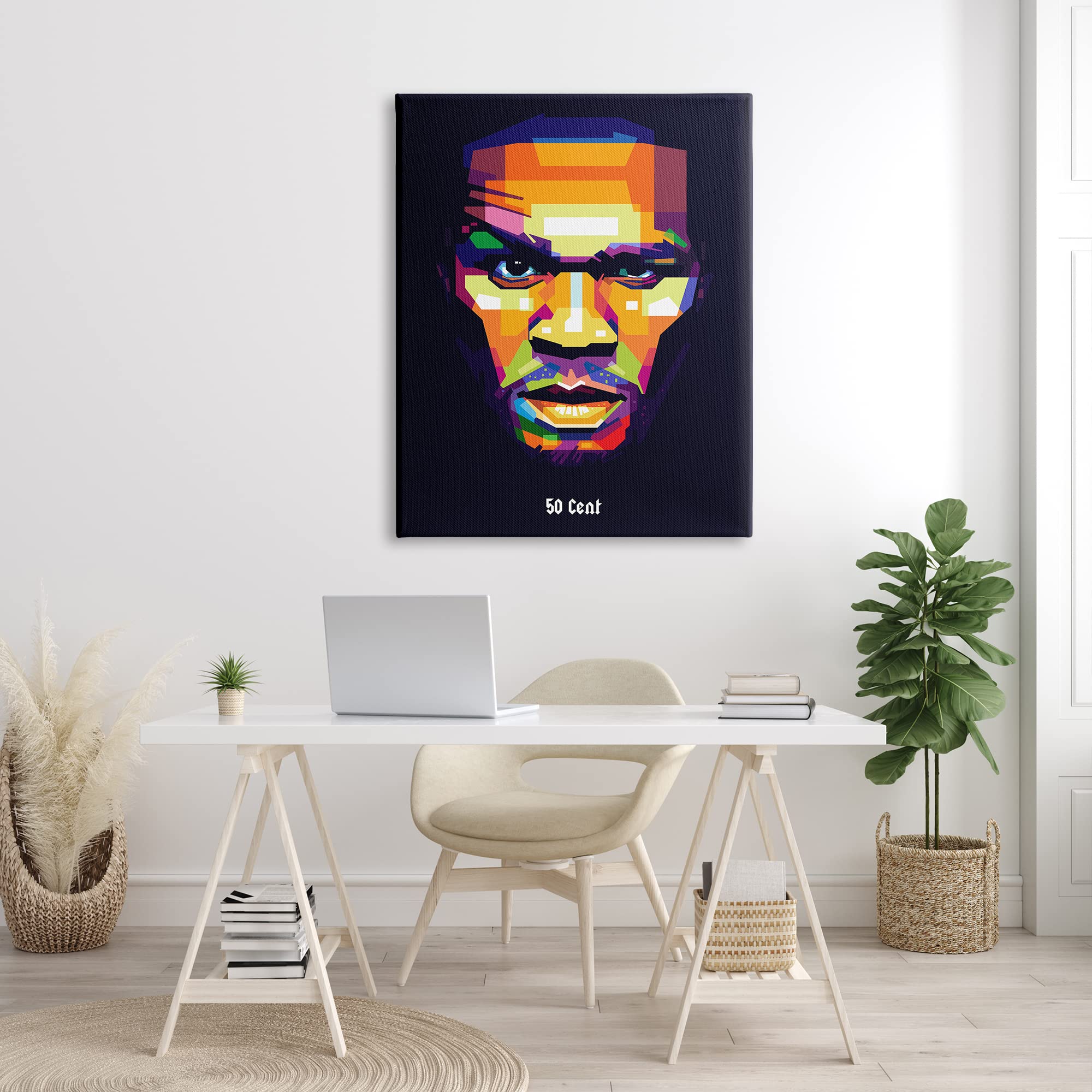 Stupell Industries 50 Cent Modern Geometric Portrait Abstract Shapes Wall Art - Birch & Ink Designed Canvas Painting 36