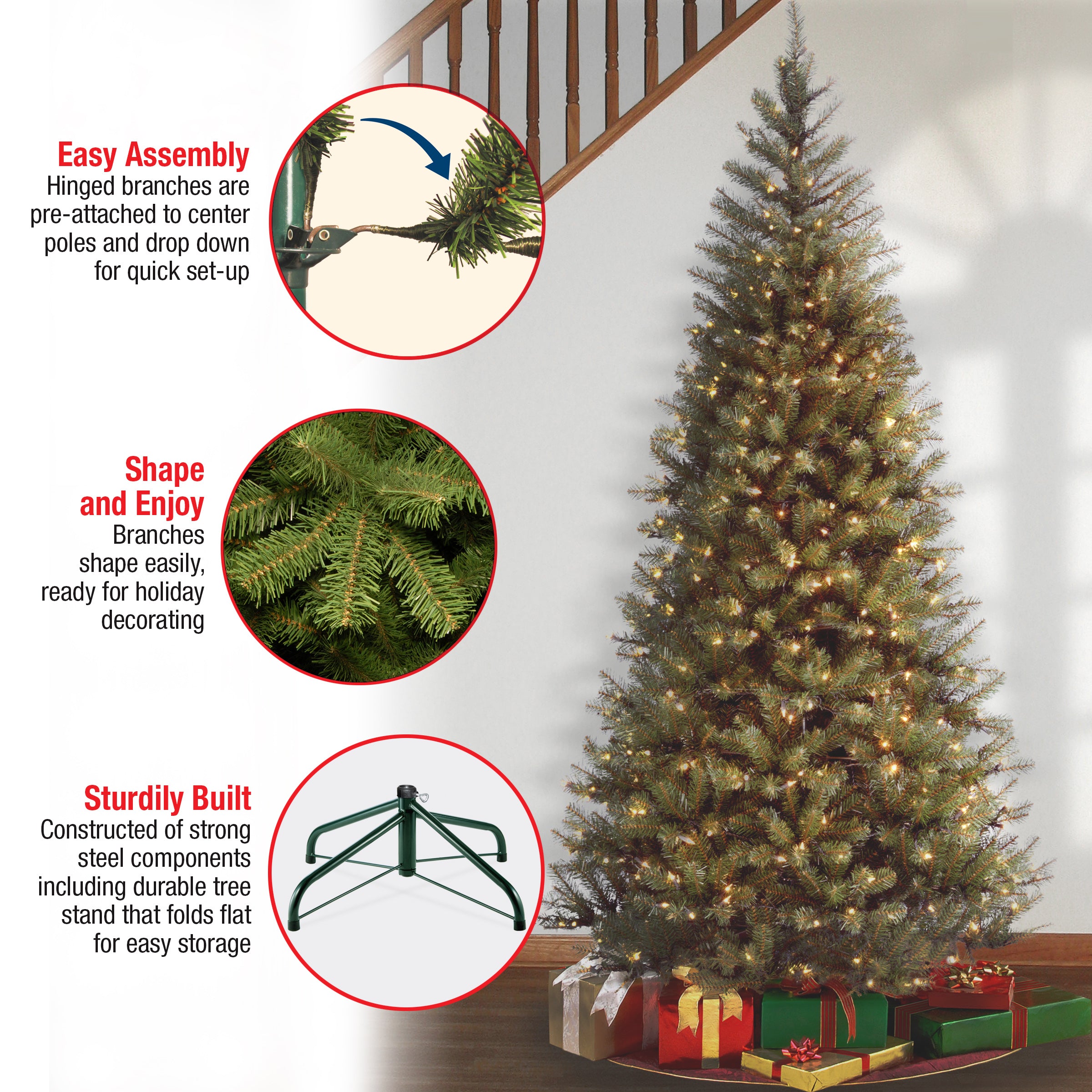 6.5 ft Pre-Lit Slim Aspen Spruce Christmas Tree with 500 Clear LED Lights - Perfect for Small Spaces, Apartments & Holiday Decor