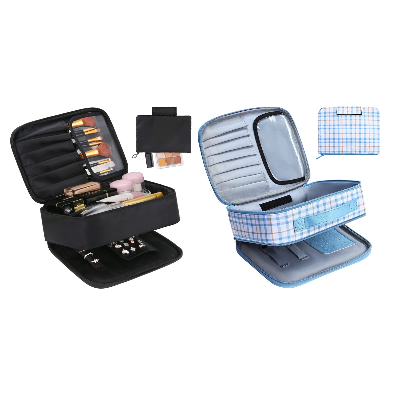DIMJ Double Layer Makeup Bag for Women - Large Travel Cosmetic Organizer with Compartments for Jewelry, Brushes & Toiletries | Perfect for Travel, Home Storage & Gift Giving
