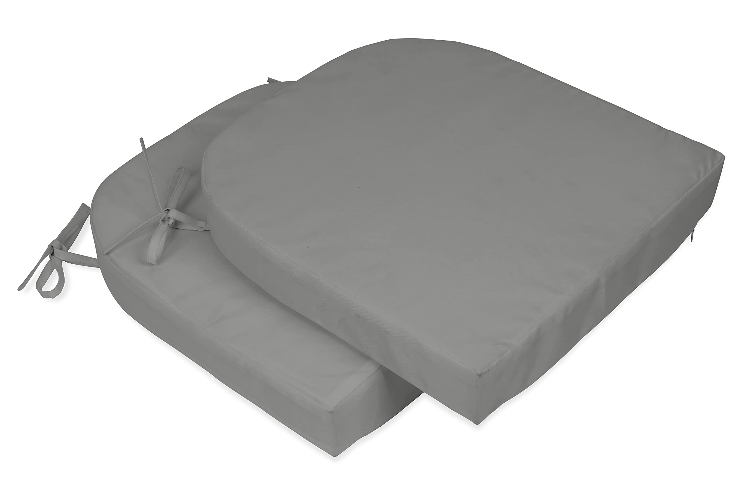 Premium Indoor/Outdoor Patio Chair Cushions with Ties - 16x18 Inch Round Back Seat Cushions for Garden Furniture, Deck Chairs & Outdoor Seating - Water-Resistant & Comfortable - Set of 2 (Gray) - Perfect for Backyard, Poolside & Patio Relaxation