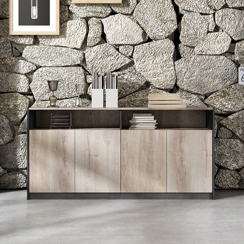 ARTO 80cm Warm Oak & Black Credenza Cabinet - Modern TV Stand, Storage Console for Living Room, Bedroom, or Office