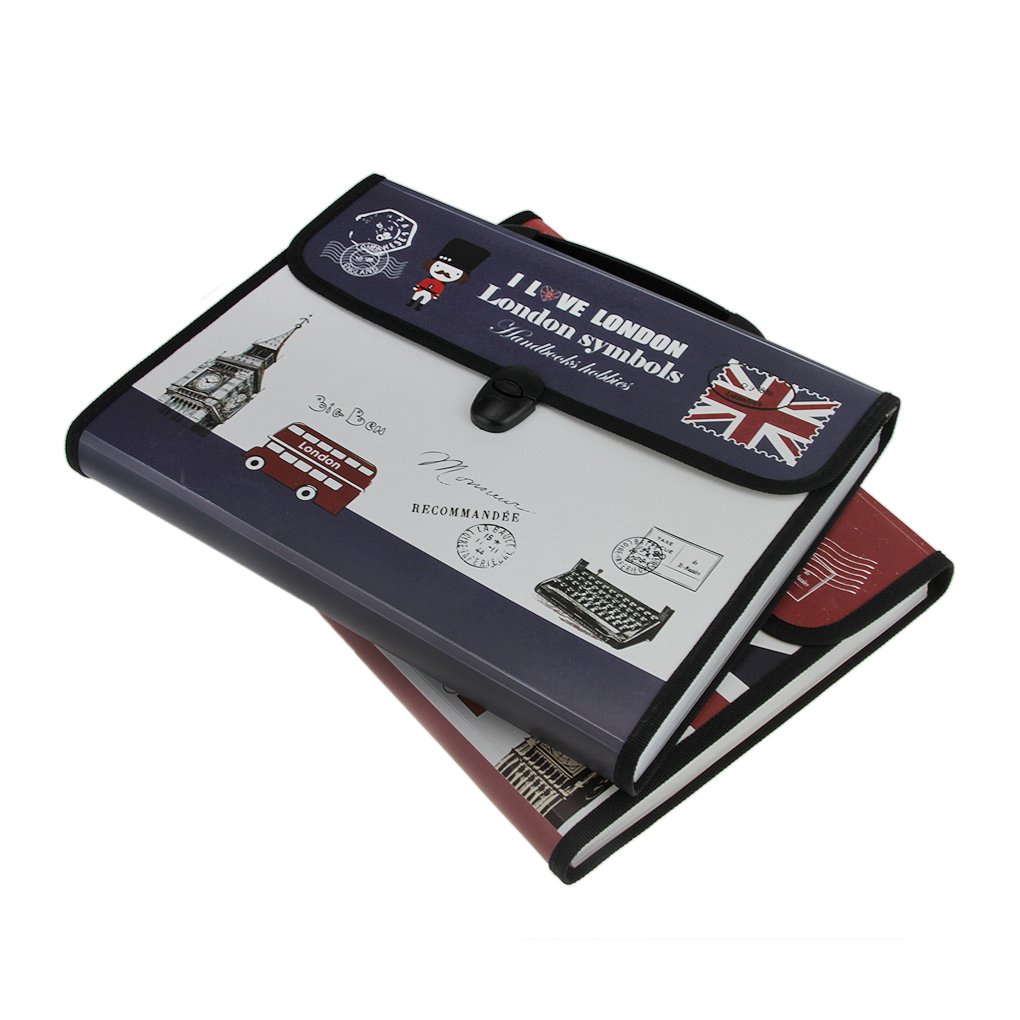 A4 Size 13-Compartment Plastic File Organizer - Expandable Document Holder with Flap Cover, London Style Office Bag - Perfect for Home, Office & School Organization