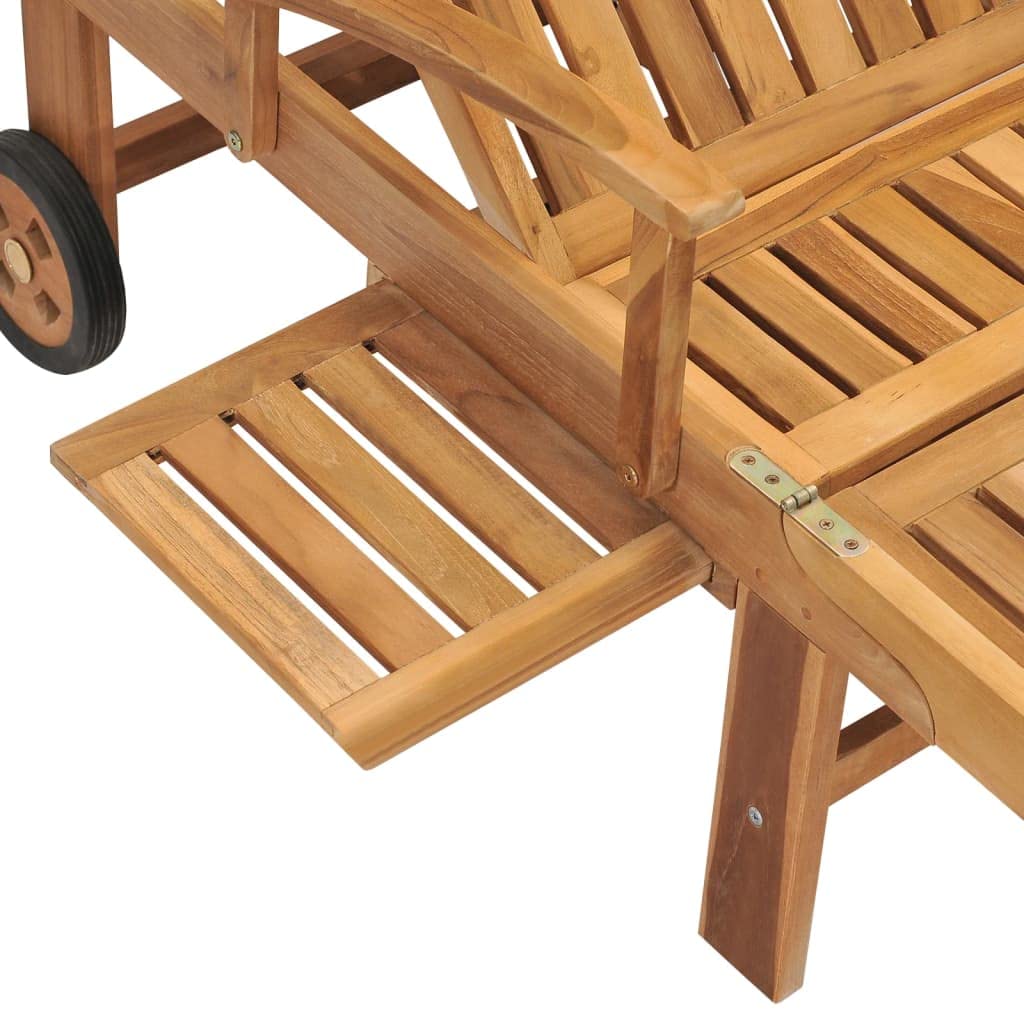 Premium Adjustable Sun Lounger with Pull-Out Table - Solid Teak Wood Outdoor Furniture Set for Patio, Poolside & Garden - Weather-Resistant Sunbed with Armrests - Perfect for Relaxing, Sunbathing & Outdoor Entertaining