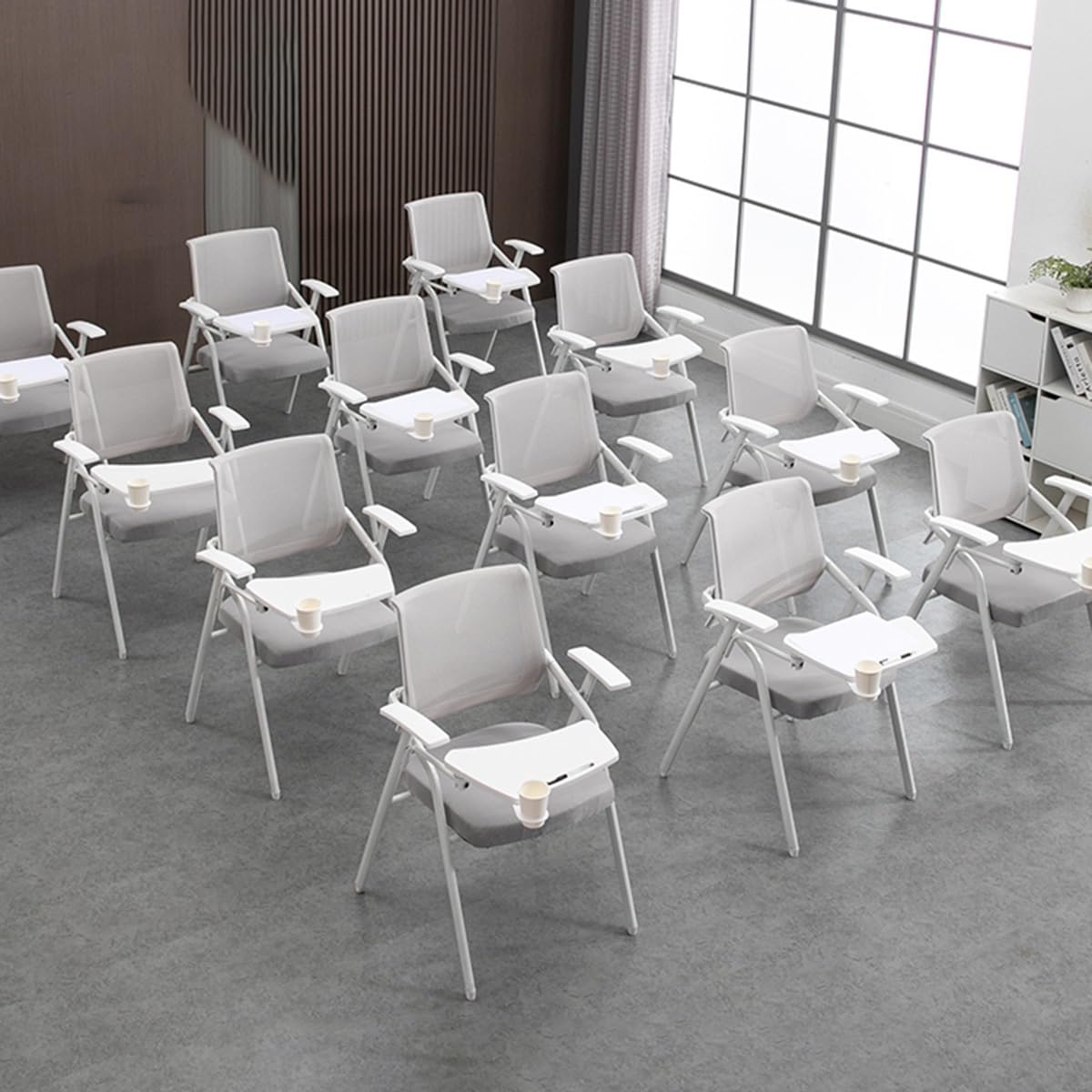 Ergonomic Mesh Office Chair with Attached Desk - Adjustable Folding Chair with Writing Board for Adults, Students & Conference Rooms - Comfortable Metal Frame Backrest (Orange) - Perfect for Home Office, Study Sessions & Business Meetings