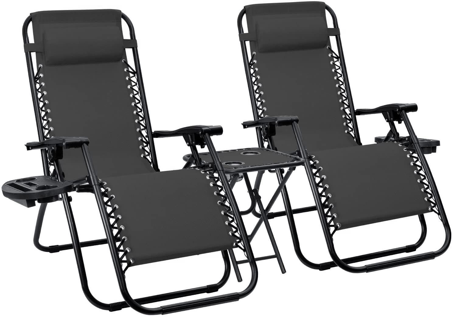Devoko Zero Gravity Chair - Adjustable Outdoor Recliner with Side Table & Pillow, Foldable Patio Lounge Chair for Pool, Beach, Garden, and Backyard Relaxation (Black)