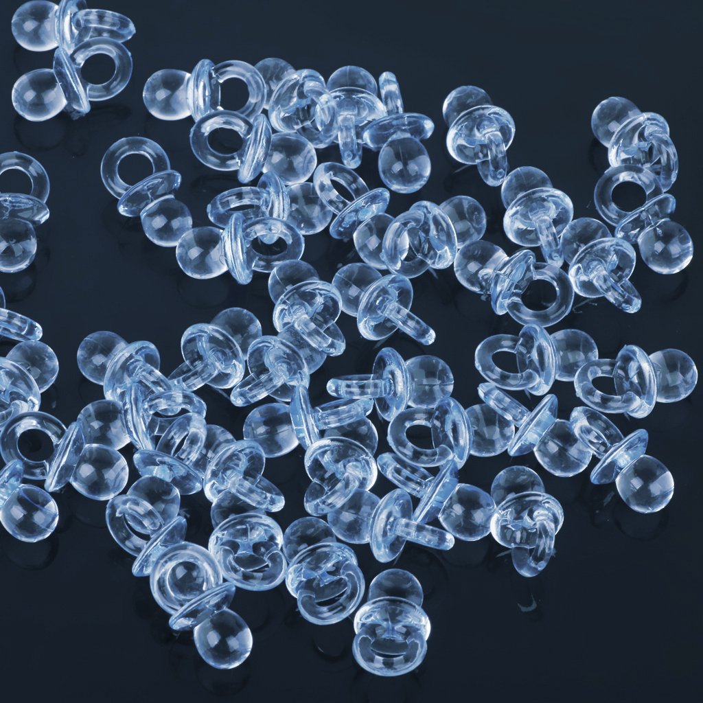 50pcs Clear Baby Shower Favors Mini Pacifiers - Gender Neutral Party Supplies for Boys & Girls - Perfect for Baby Showers, Birthday Parties & Baptisms (Blue)
