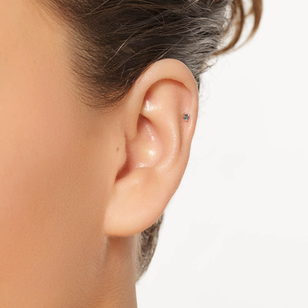 10k Gold Blue Topaz Helix Single Stud Earrings for Women - Elegant Cartilage Piercing Jewelry for Everyday Wear & Special Occasions