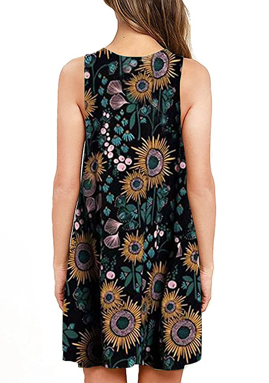 OMZIN Women's Sleeveless Swing Dress - Flared Tank Mini Dress with Pockets for Summer | Casual Outfit, Beach Wear, Vacation Dress, Party Dress
