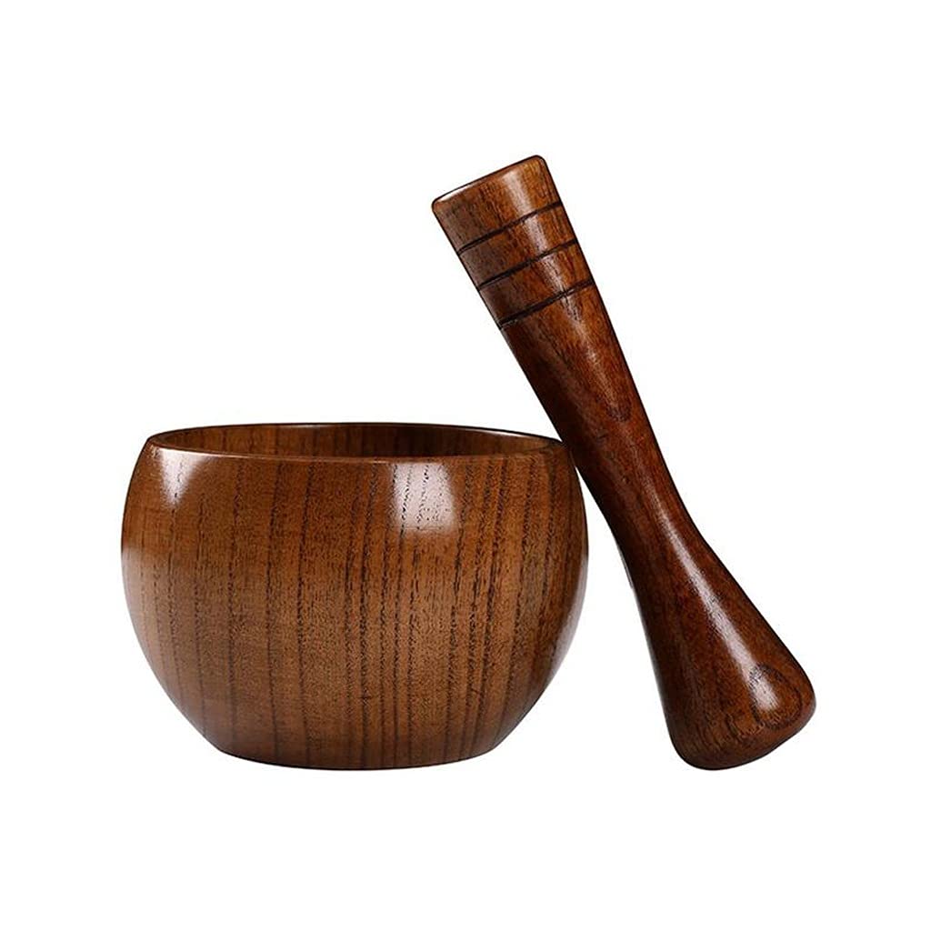 MHTCJ Traditional Wooden Mortar and Pestle Set - Handcrafted Garlic Herb Grinder for Spices, Peppers, and Grains - Perfect for Home Cooking, Grinding Fresh Herbs & Spices