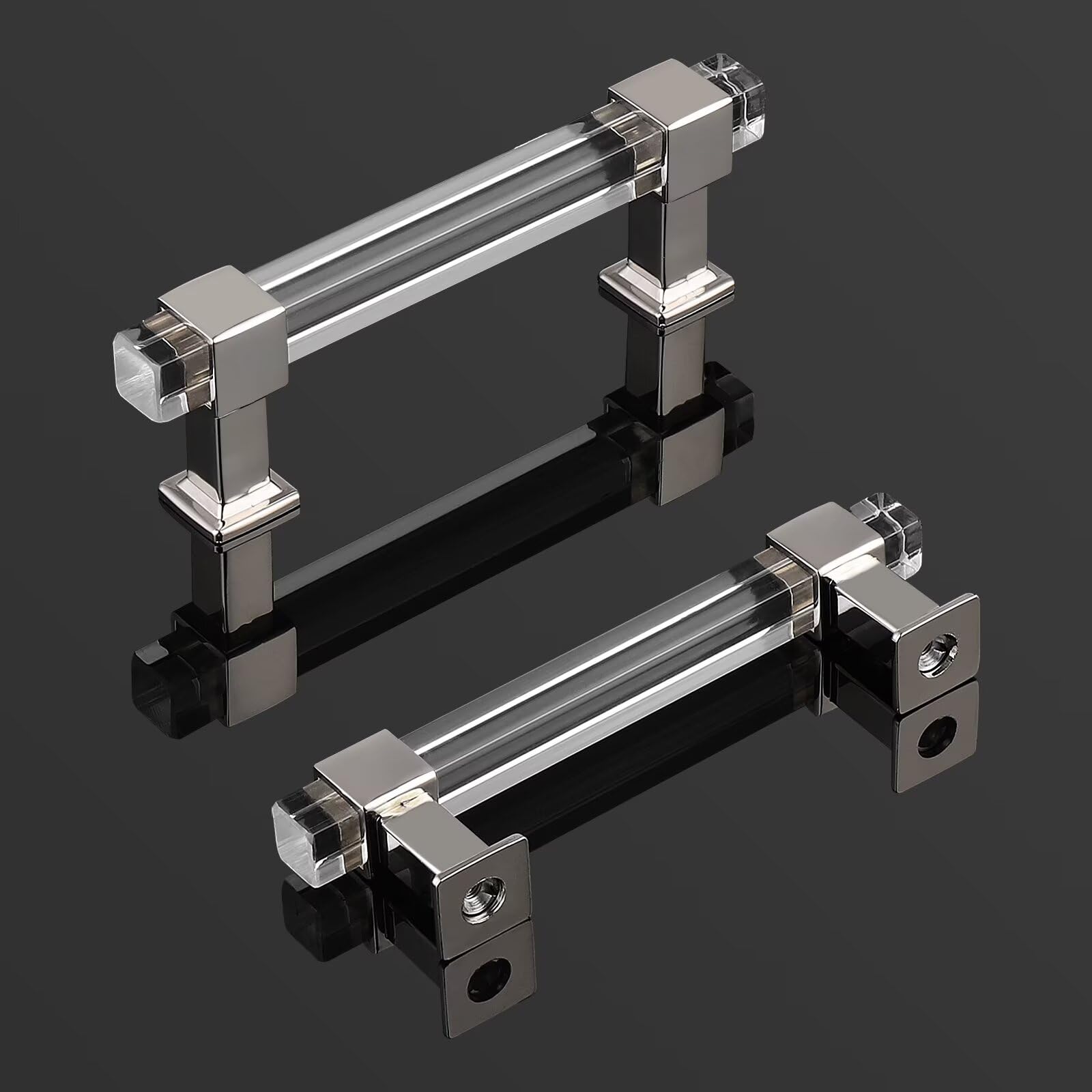 15 Pack Knobelite Cabinet Pulls with Square Acrylic Tube - 3-1/2 Inch Hole Center Adjustable Kitchen Cabinet Handles - Zinc Alloy Polished Chrome Drawer Pulls for Bedroom, Bathroom & Kitchen Cabinets - Perfect for Modern Home Renovation and Furniture Upgrade