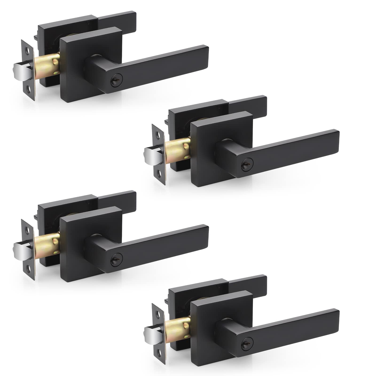 4 Pack Heavy Duty Commercial Door Lever Handles with Lock and Key - Matte Black Finish for Office & Front Doors (Left/Right Handed, Keyed Alike or Combo Keys) - Secure Entry for Businesses, Homes & High-Traffic Areas