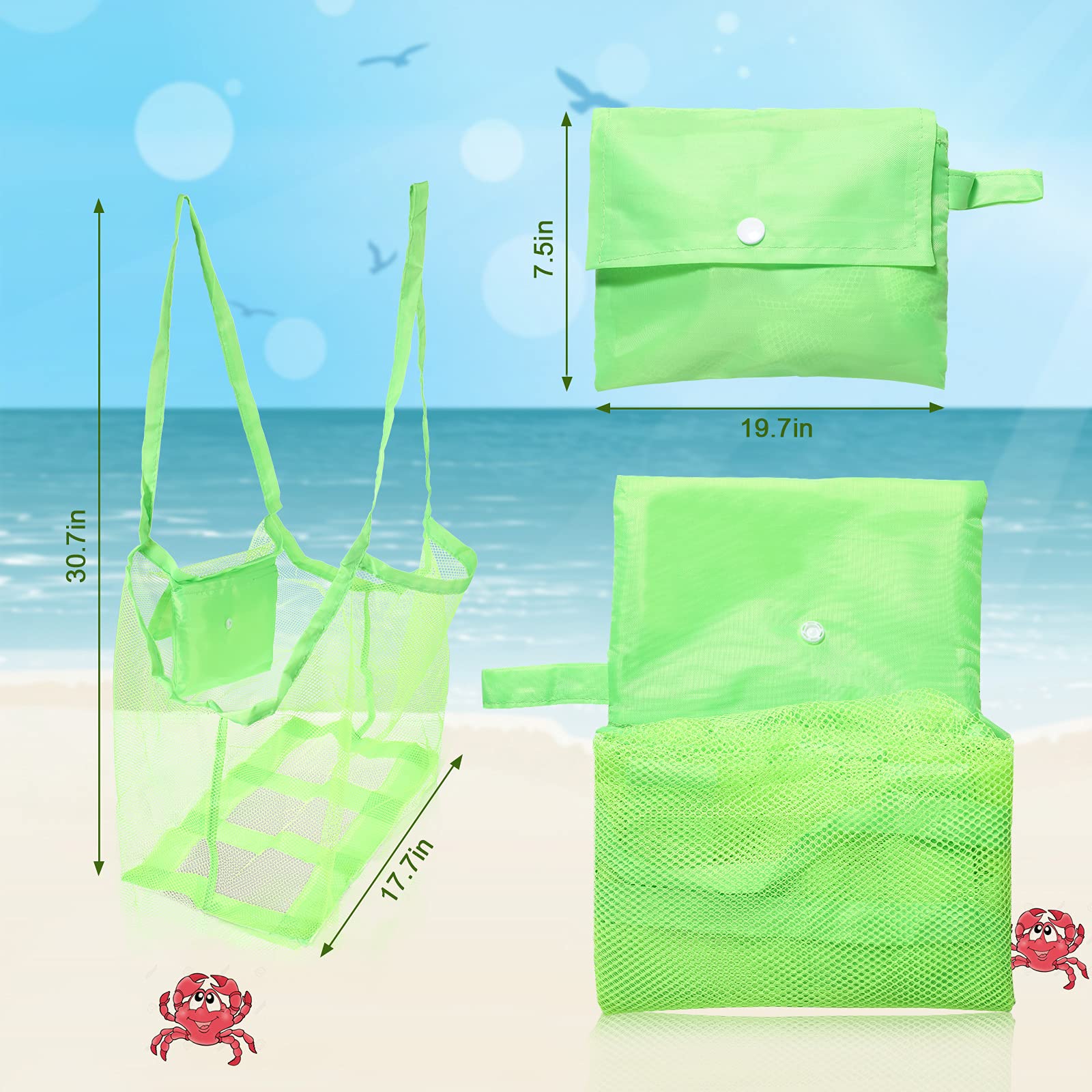 Frienda 6-Pack Large Mesh Beach Tote Bags - 18x12x18 Inch Sand-Free Toy Organizer for Beach, Travel & Outdoor Activities | Perfect for Camping, Pool Toys & Sports Gear Storage