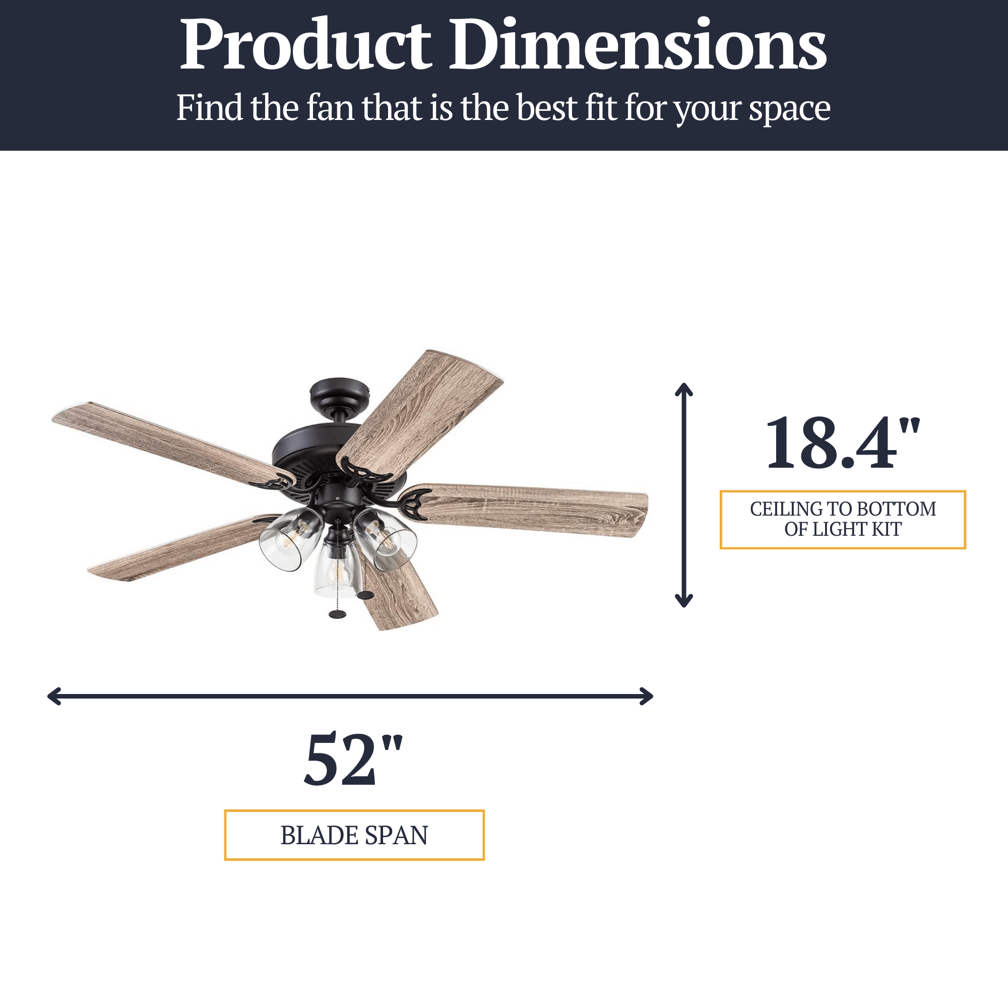 52 Inch Saybrook Espresso Bronze Ceiling Fan with Pull Chain - Modern Indoor Ceiling Fan for Living Room, Bedroom, and Office