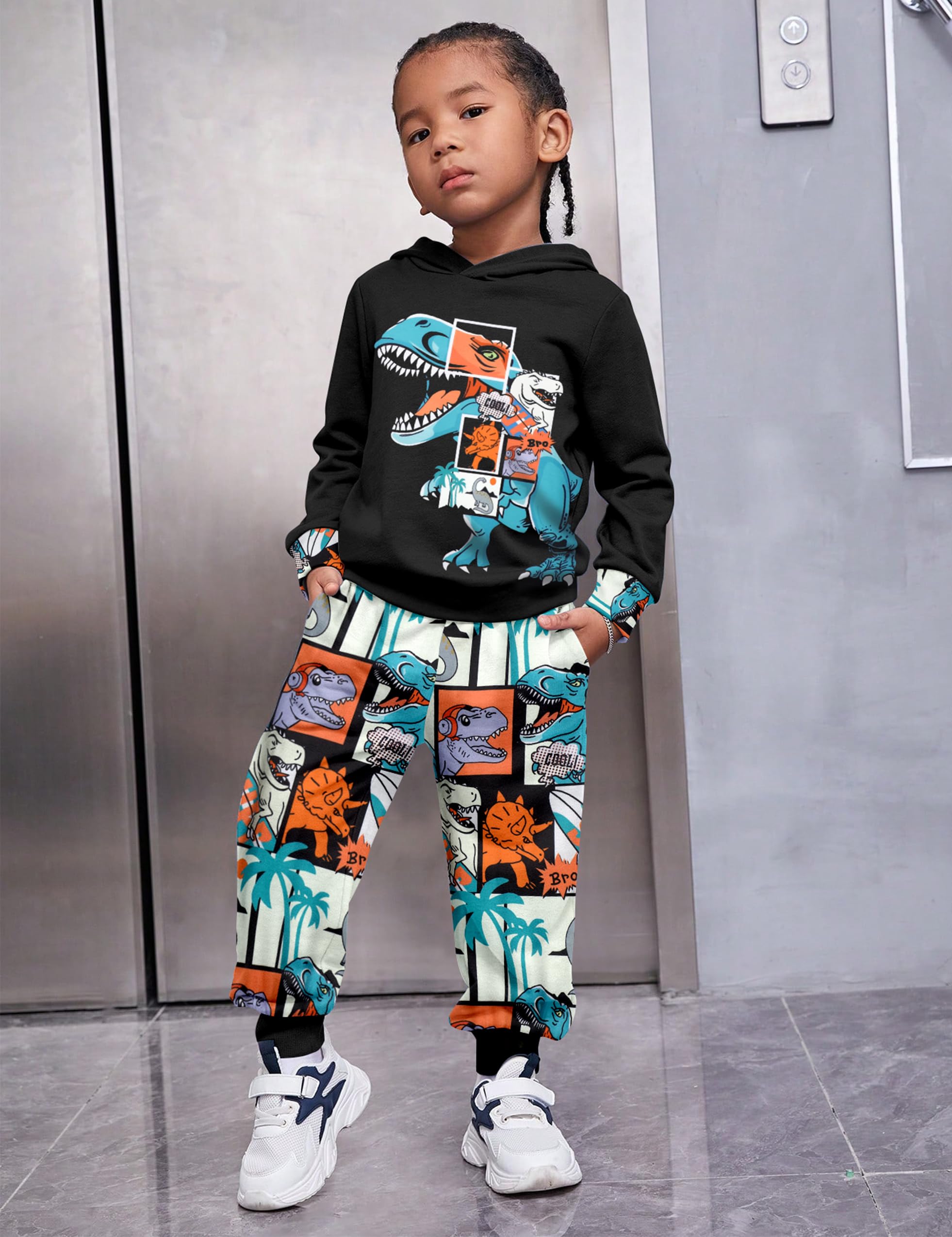 Dinosaur Hoodie & Sweatshirt Pant Set for Toddler Boys 6M-7Y | 2-Piece Outfit for Playdates, Preschool & Outdoor Adventures