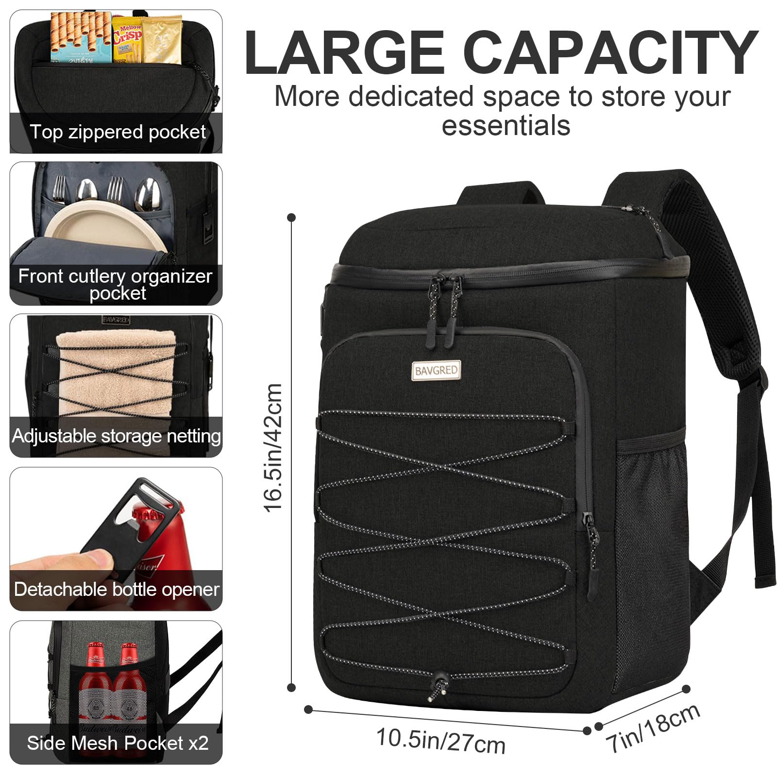 Insulated Cooler Backpack - Leak Proof & Waterproof for 30 Cans, Lightweight Soft Cooler Bag for Men & Women | Perfect for Beach, Camping, Picnic, Travel, Worksite & Fishing