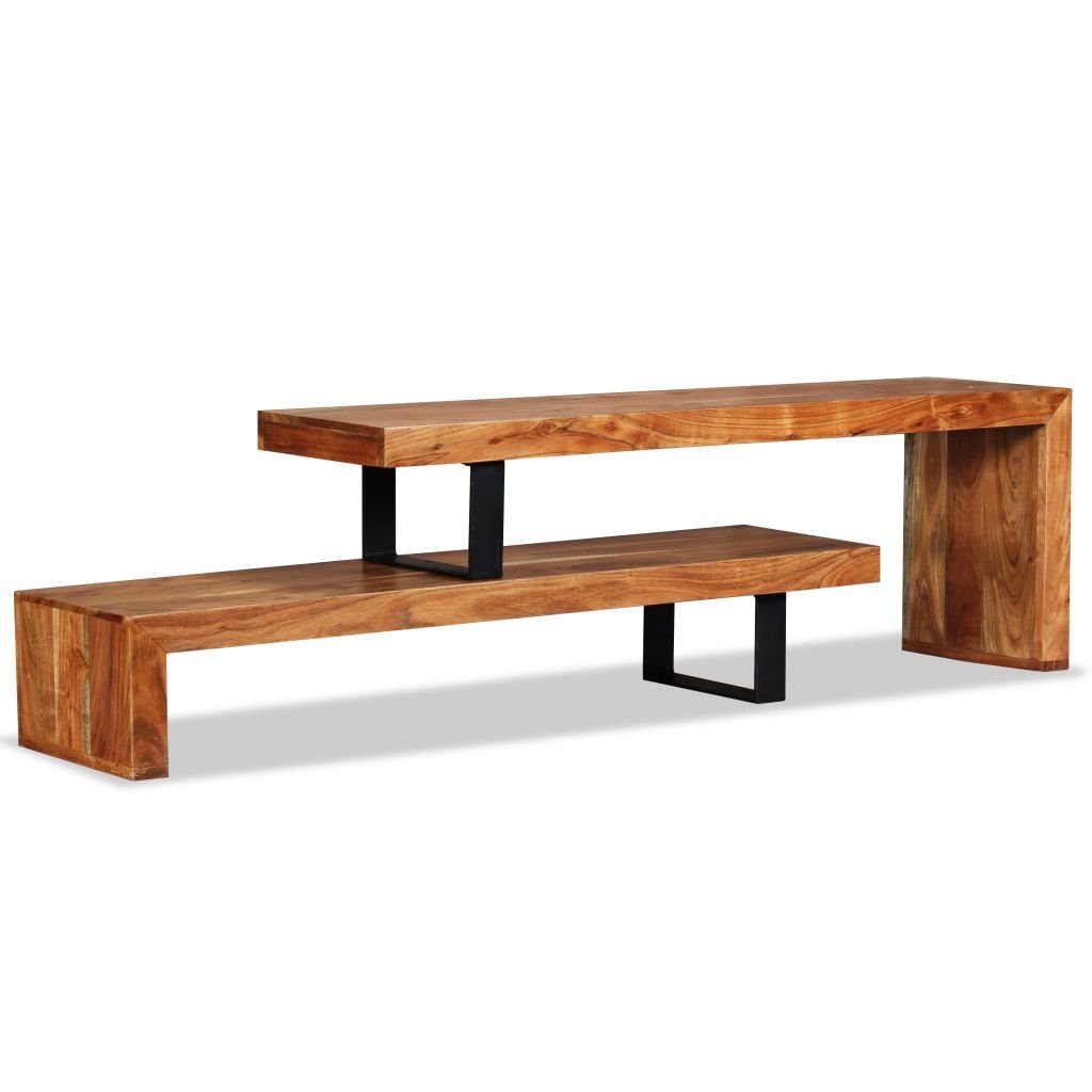 H.BETTER 2-Tier Stackable TV Stand - Solid Acacia Wood Media Console & Entertainment Center for Living Room - Perfect for Organizing TV, Gaming Consoles & Streaming Devices