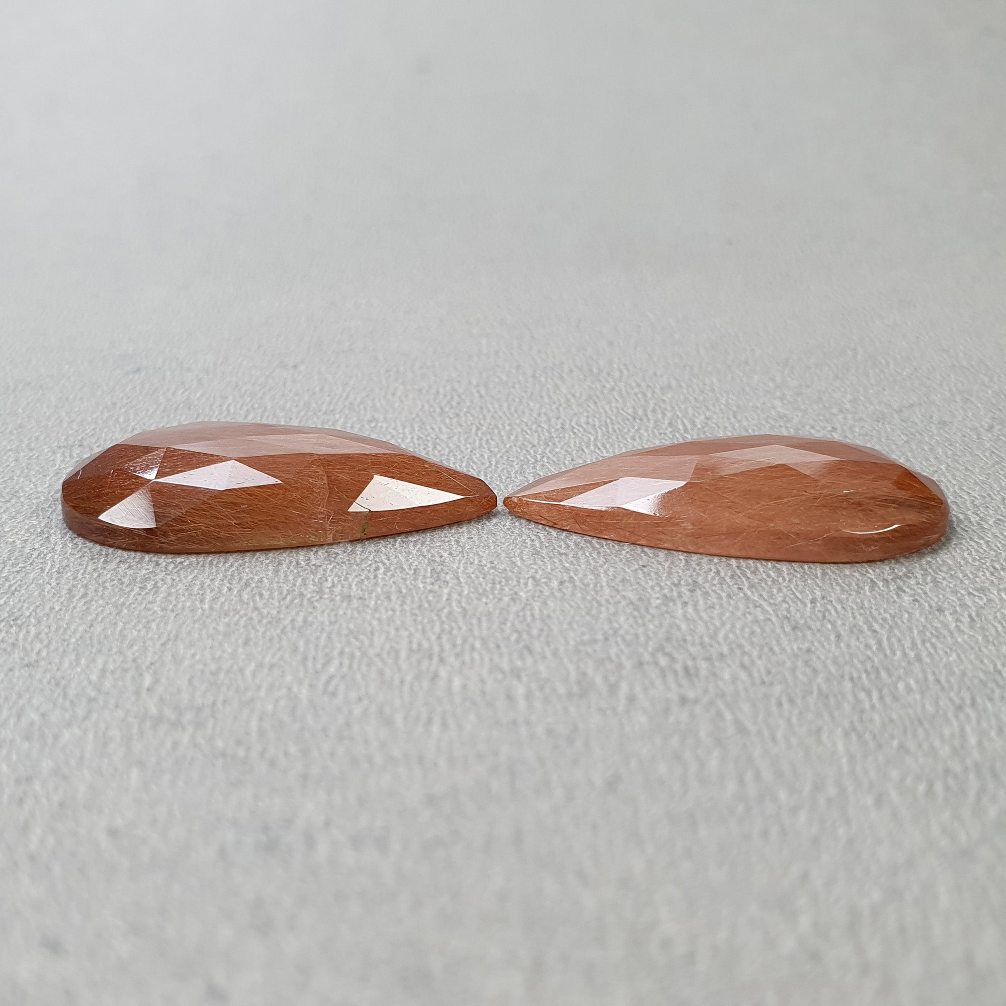 Natural Brown Rutile Quartz Gemstone Rose Cut - 33.00cts Untreated Pear Shape 30x18mm Pair | Healing Crystal, Jewelry Making, Meditation Stone (With Video)