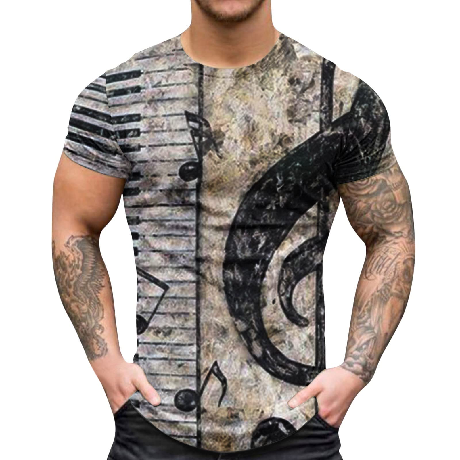 Men's Casual 3D Printed Slim Fit Round Neck Short Sleeve T-Shirt - Fashionable Dress Shirt for Work, Party & Everyday Wear
