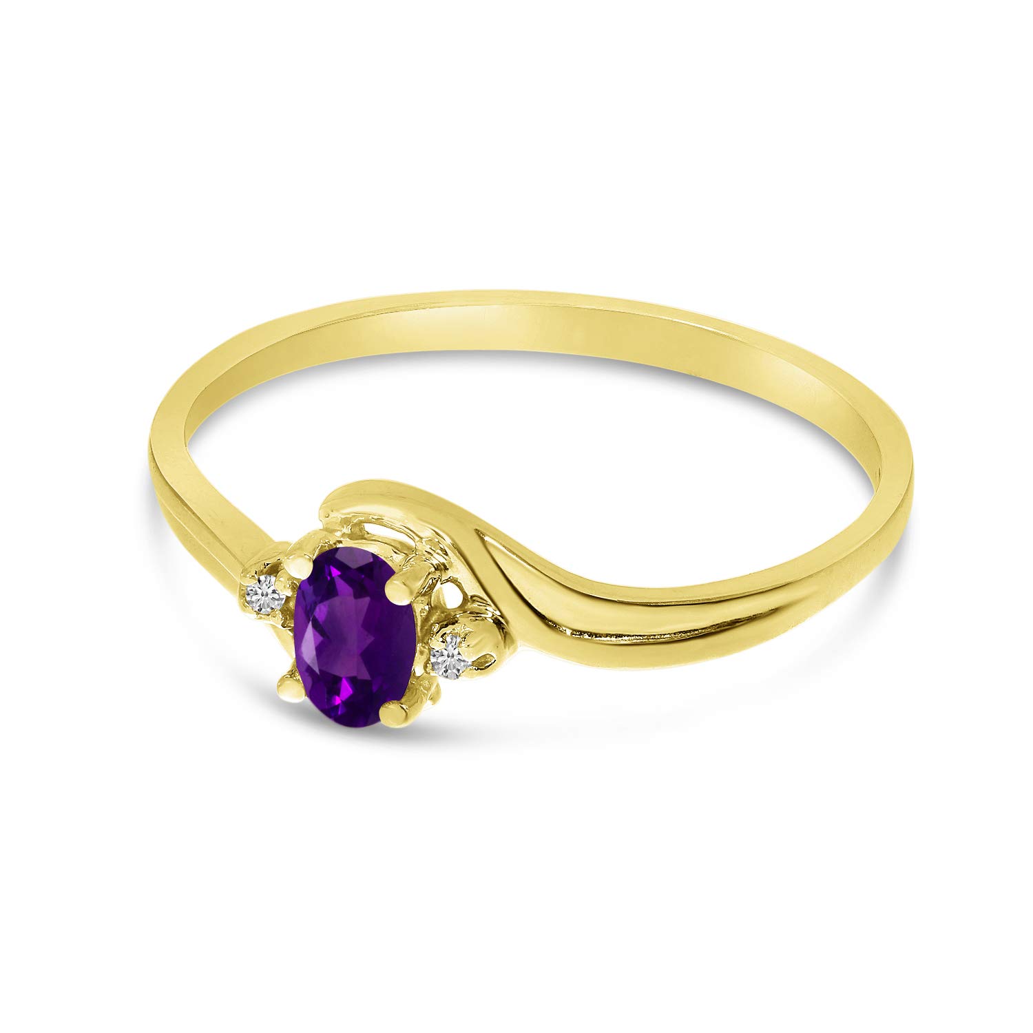 10K Yellow Gold Oval Amethyst and Diamond Ring for Women - Elegant Purple Gemstone Engagement, Wedding, or Anniversary Jewelry Gift