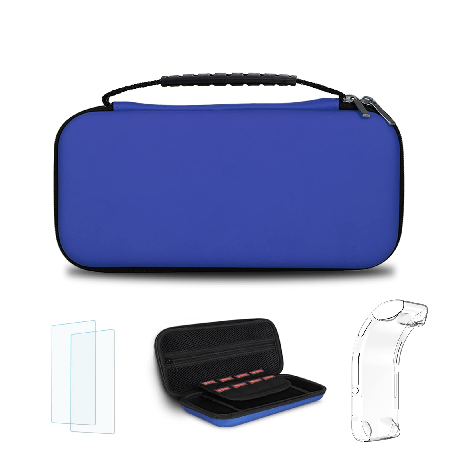Simpeak Switch Lite Carrying Case - Hard Shell Travel Storage Bag with Tempered Glass Screen Protector & Silicone Cover - Compatible with Nintendo Switch Lite Console & Accessories - Perfect for Kids, Boys & Girls (Blue) - Ideal for Travel, Gaming Protection & On-the-Go Storage