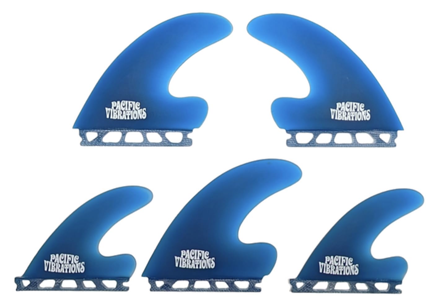 PACIFIC VIBRATIONS Surfboard Fins Set - 5 Fin Tri/Quad Fins Compatible with Futures Base J Drive, High-Performance Fiberglass Resin Fins in Blue | Perfect for Wave Riding, Surfing Competitions & Ocean Adventures