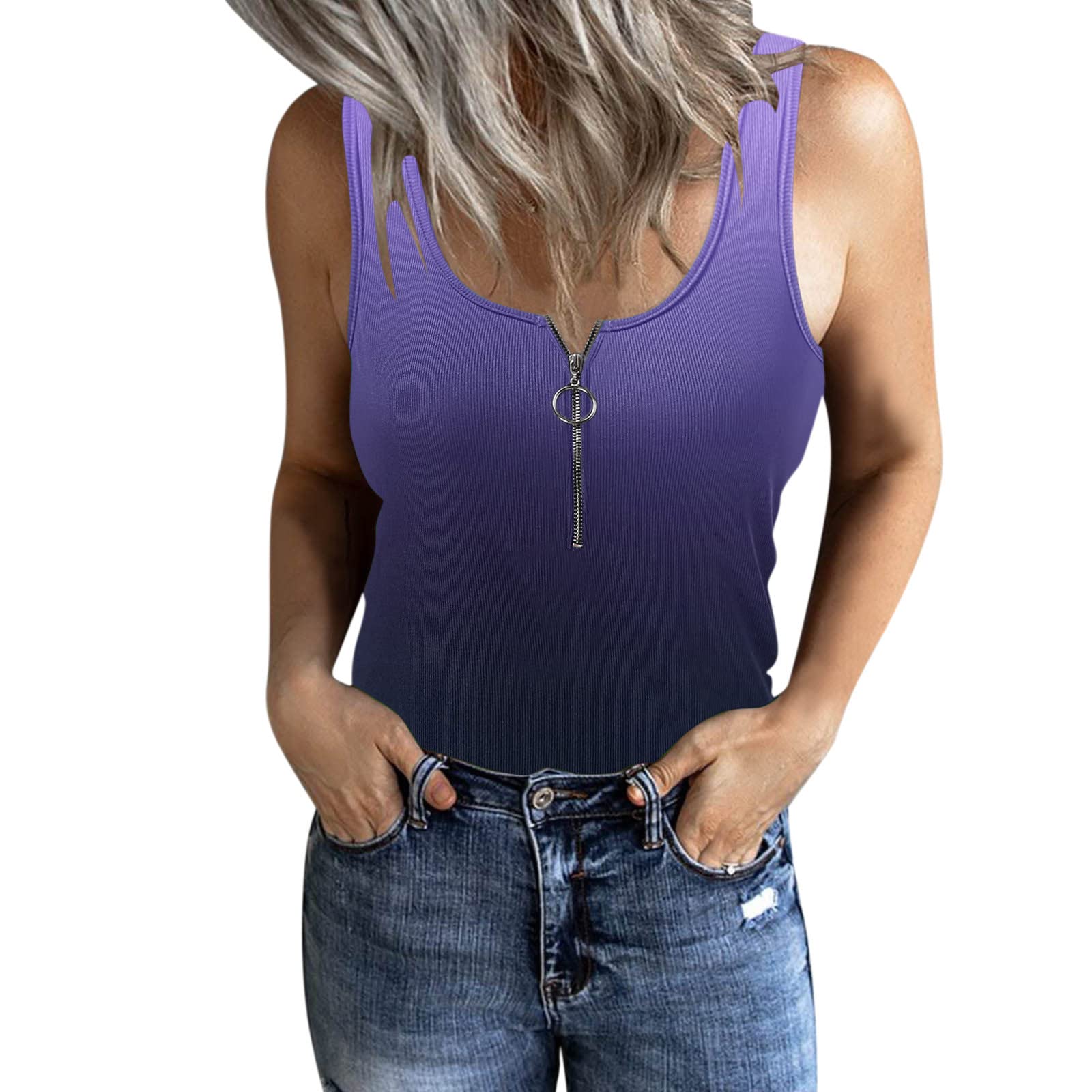 Trendy Tie Dye Ribbed Tank Tops for Women - Sexy Low Cut Slim Fit Camisole, Elegant Sleeveless Summer Tops | Perfect for Beach, Gym, and Casual Outfits