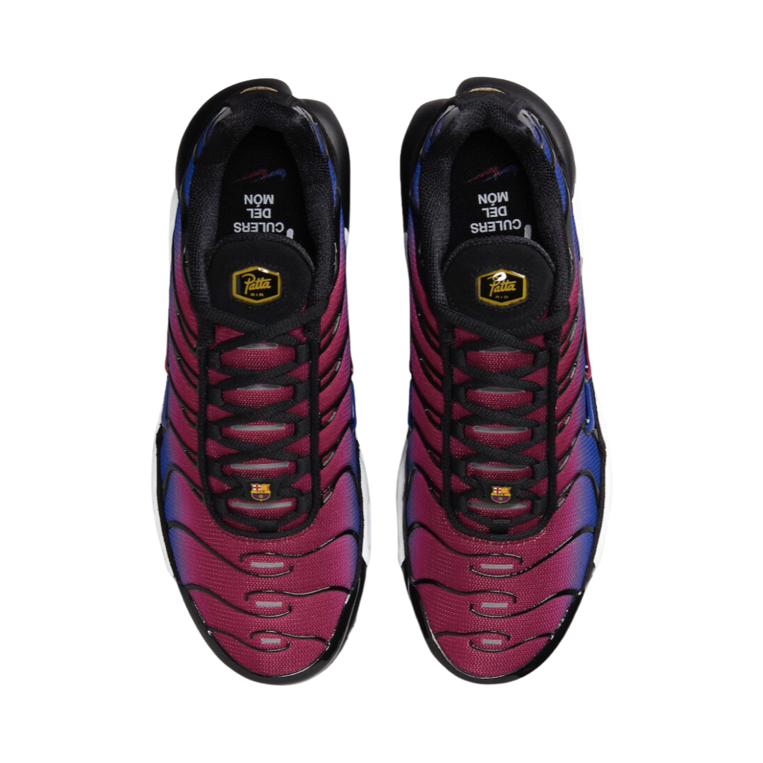 Nike Air Max Plus x Patta x Barcelona FC Culers de Mon Sneakers - Fuchsia/Deep Royal Blue/Black/White - Limited Edition Collaboration - Perfect for Streetwear, Sneaker Collecting & Football Fans