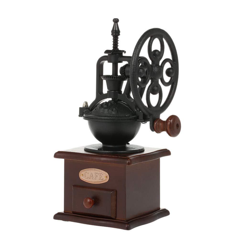 Vintage Cast Iron Manual Coffee Grinder - Adjustable Hand Crank Mill with Grind Settings & Drawer - 11.5 x 11.5 x 26 cm - Perfect for Home, Office, Camping & Travel Brewing