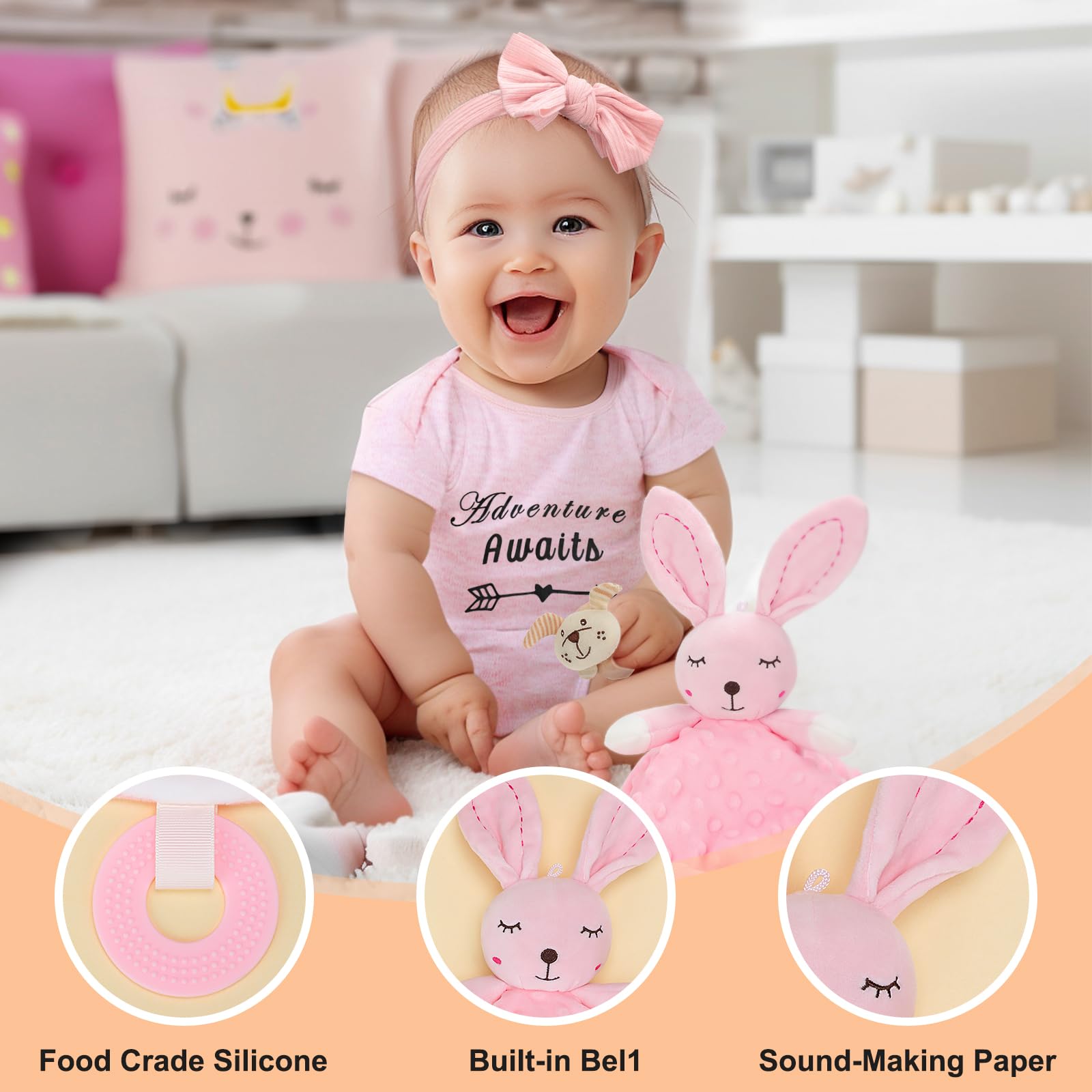 27-Piece Baby Girl Shower Gift Basket Set - Newborn Essentials with Rattle, Swaddle Blanket & Diaper Caddy Organizer | Perfect Baby Registry, Welcome Home & First Birthday Gift Idea | Large Pink Gift Box for New Parents