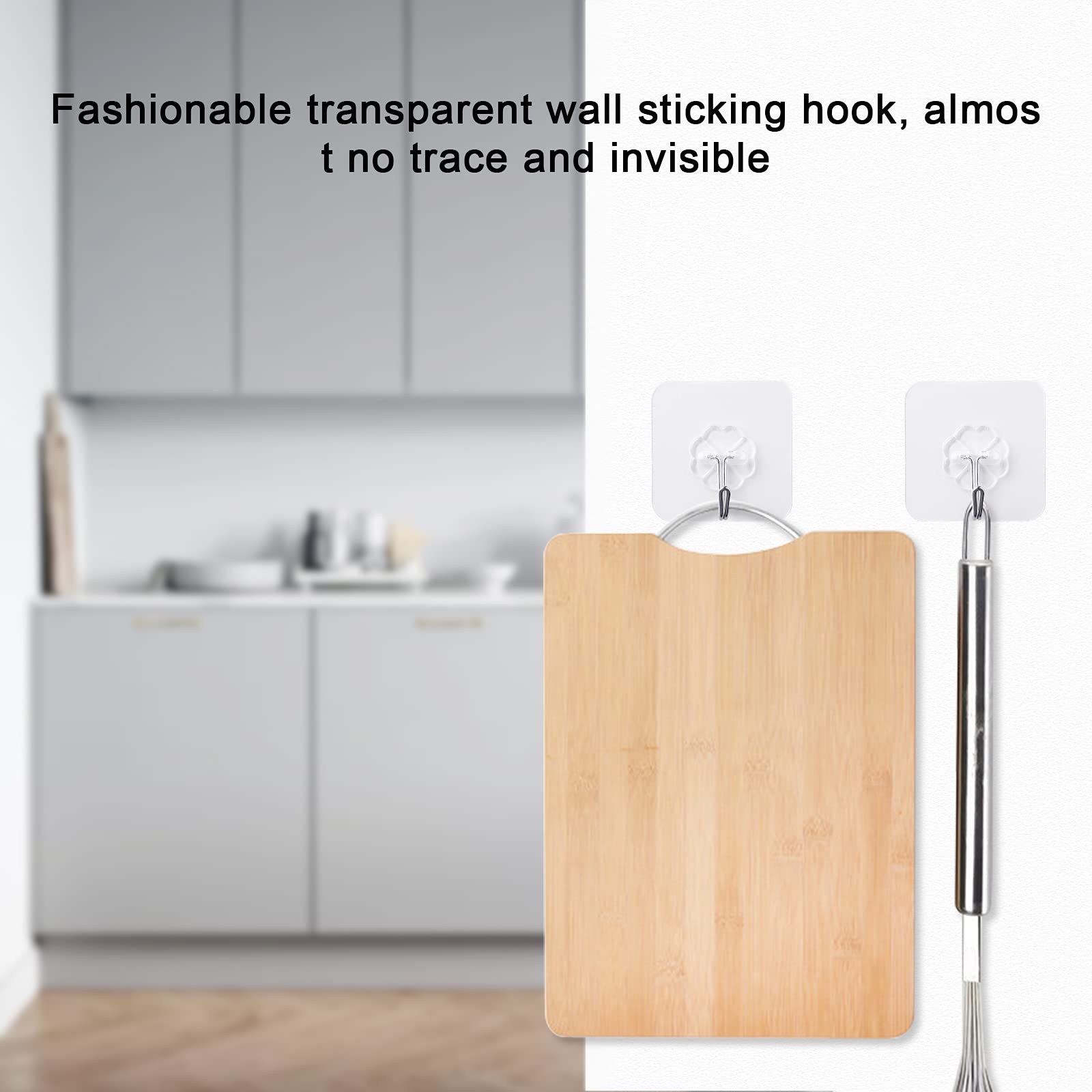 20-Pack Heavy Duty Adhesive Wall Hooks - Waterproof & Oilproof for Bathroom & Kitchen - Transparent Coat Hooks & Ceiling Hooks - Holds 33 lbs - Perfect for Hanging Plants, Towels, Keys & Home Organization