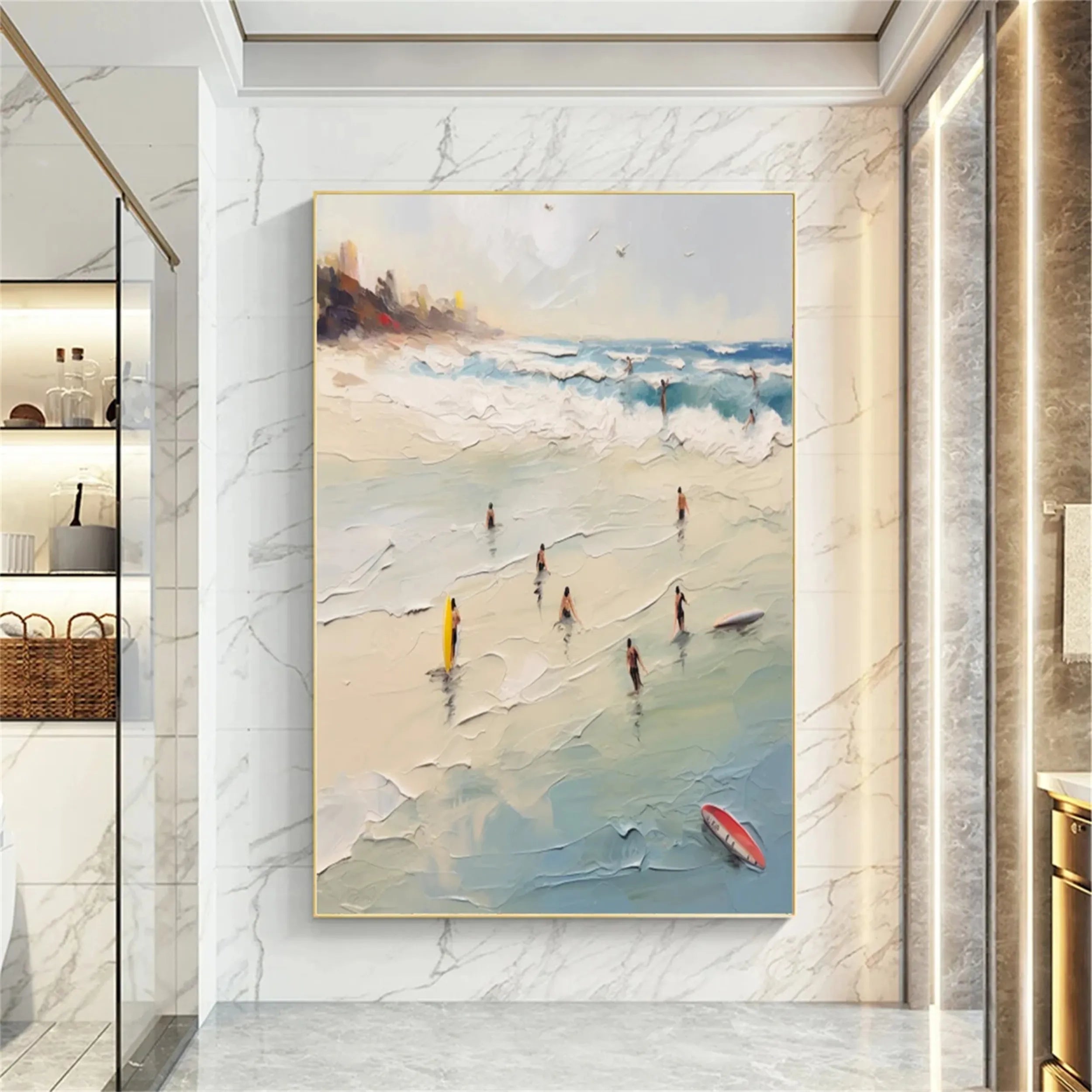 Seascape and Snowy Peak Painting #SP018 - Stunning Landscape Artwork for Home & Office Decor | Perfect for Living Room, Bedroom, or Office Wall