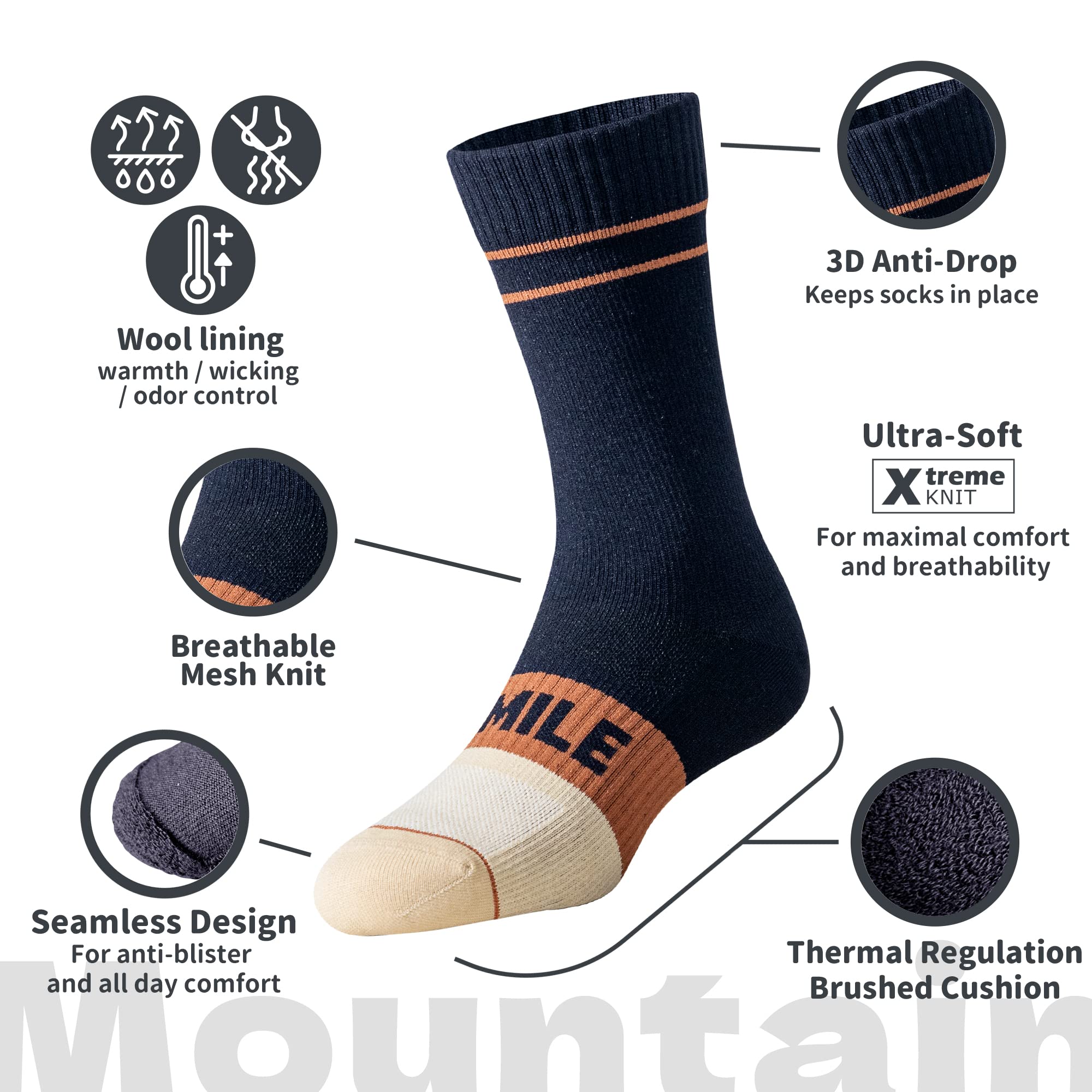 DRYMILE Waterproof Wool Socks for Men & Women - Thermal Winter Hiking Socks for Camping, Fishing, Skiing - Moisture Wicking Crew Socks for Outdoor Activities in Cold Weather