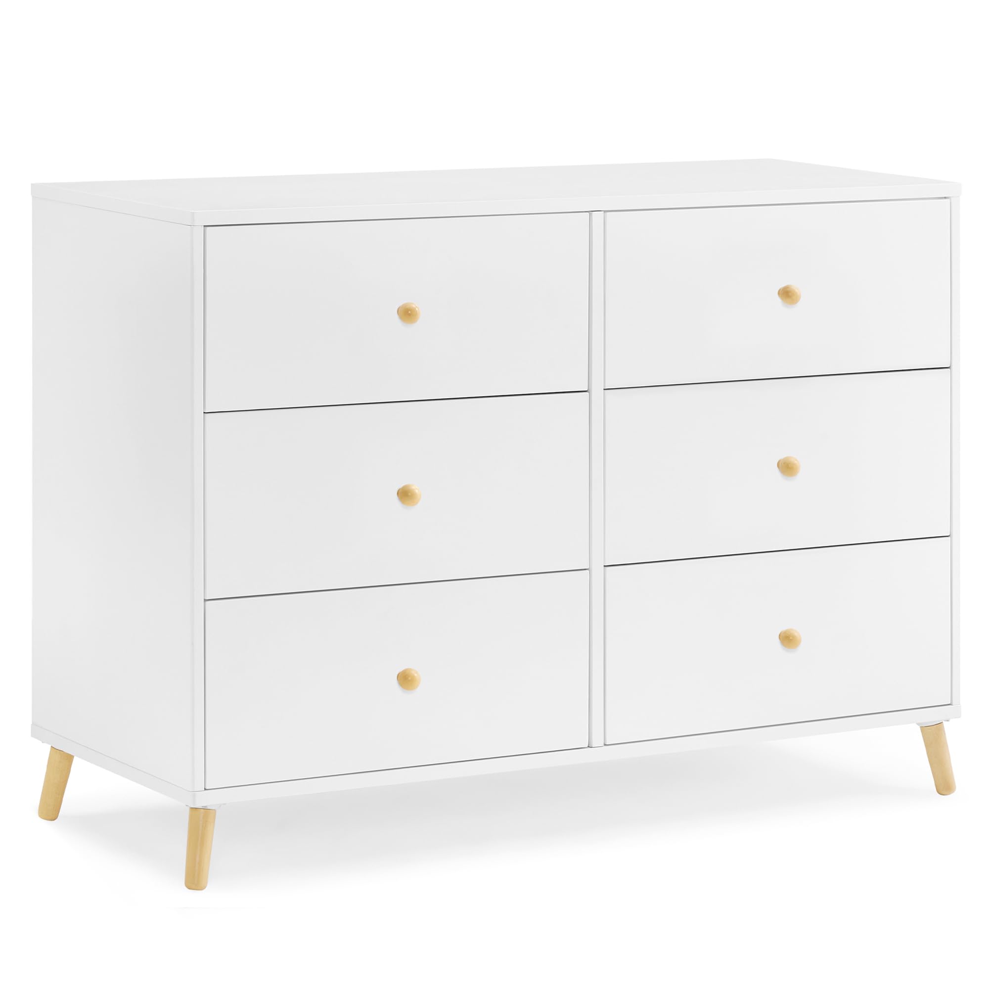 Delta Children Essex 6-Drawer Dresser in Bianca White/Natural - Perfect for Nursery, Bedroom & Kids Room Organization