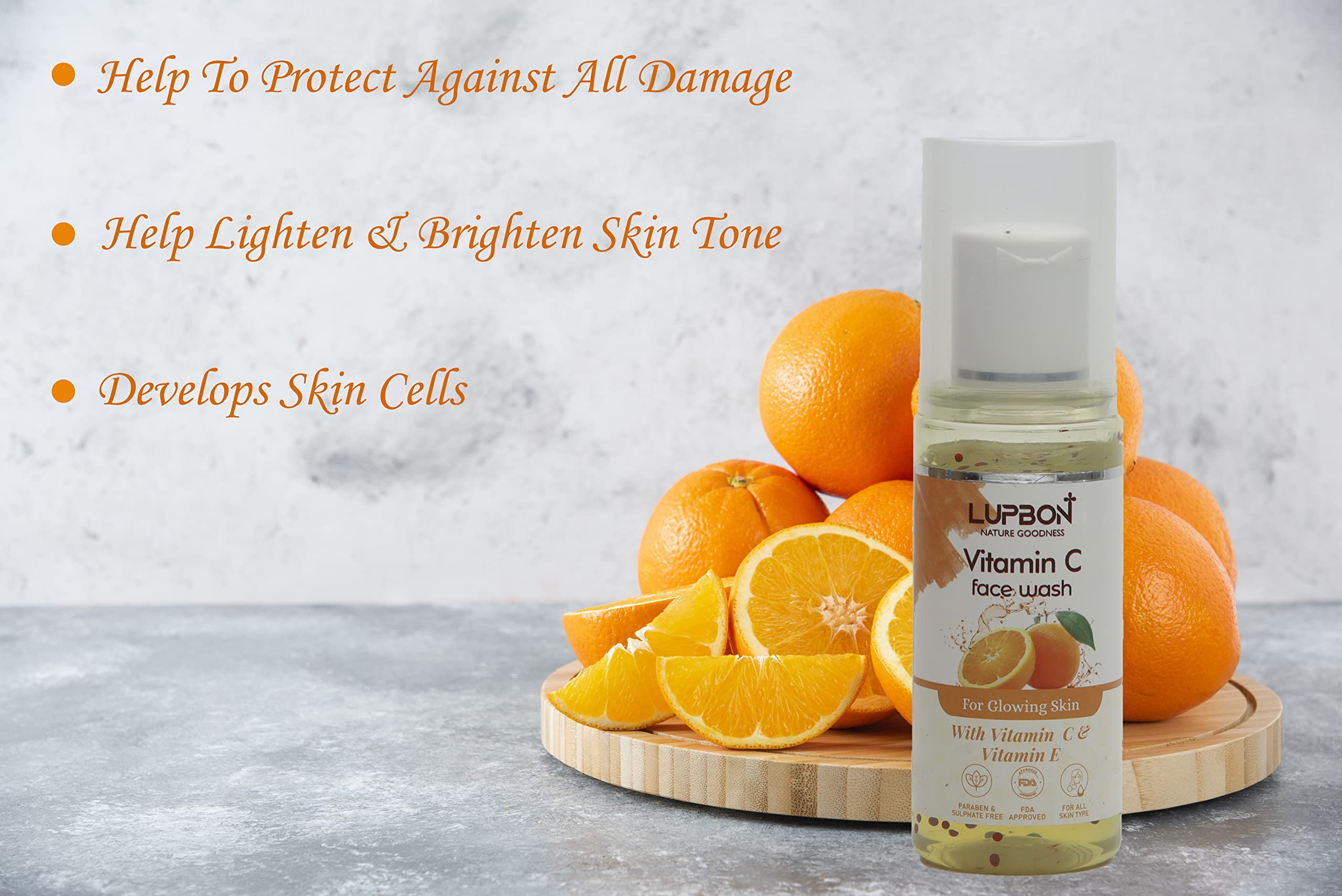 LUPBON Vitamin C & E Face Wash for Natural Skin Glow - 100ml | Brightening & Hydrating Cleanser for Daily Skincare Routine