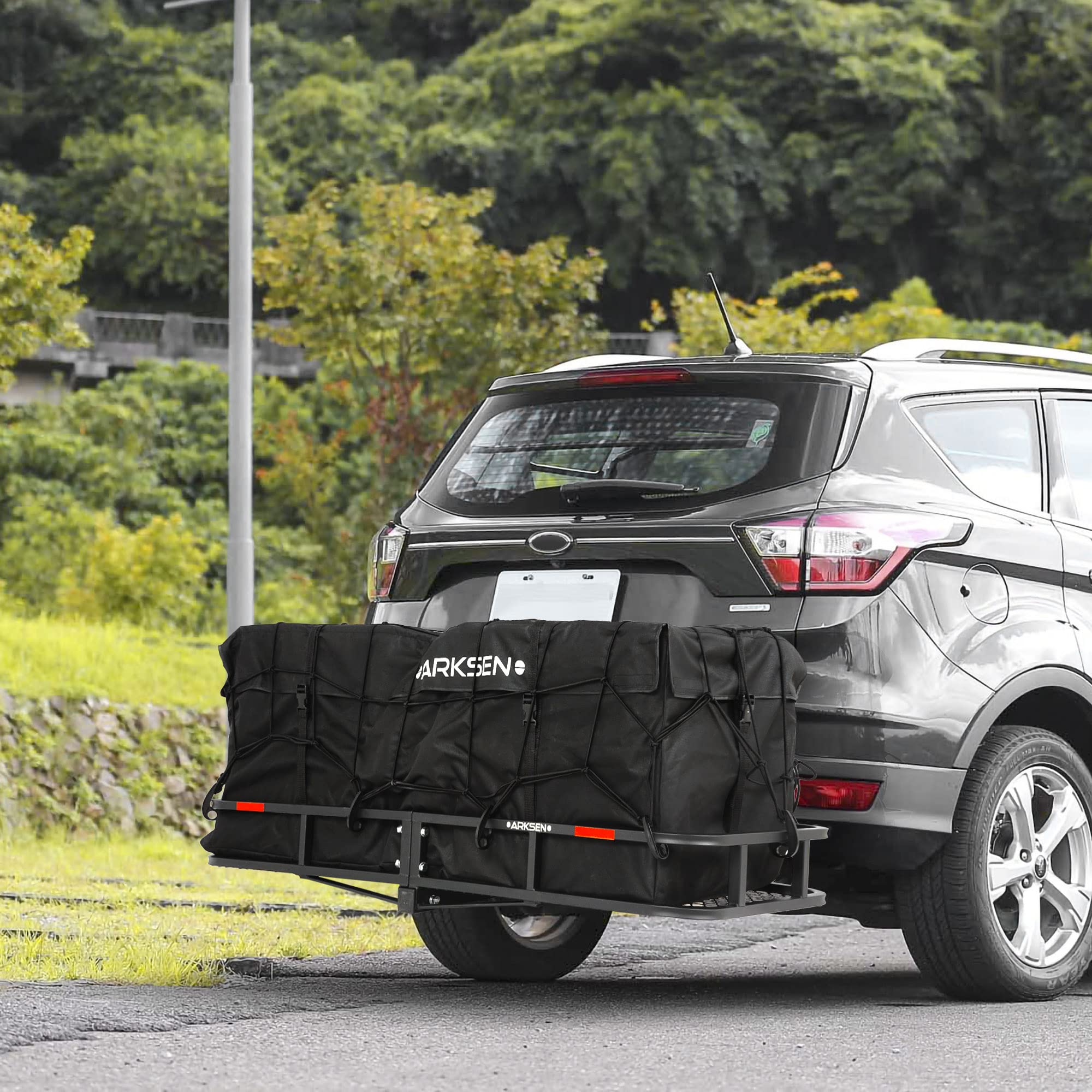 ARKSEN 60 x 20 x 6 Inch Heavy Duty Cargo Rack Carrier - 500 lbs Capacity, Waterproof Storage Bag, Angled Tow Hitch Basket for SUV, Pickup Truck, Car | Perfect for Camping, Road Trips, Traveling & Outdoor Adventures