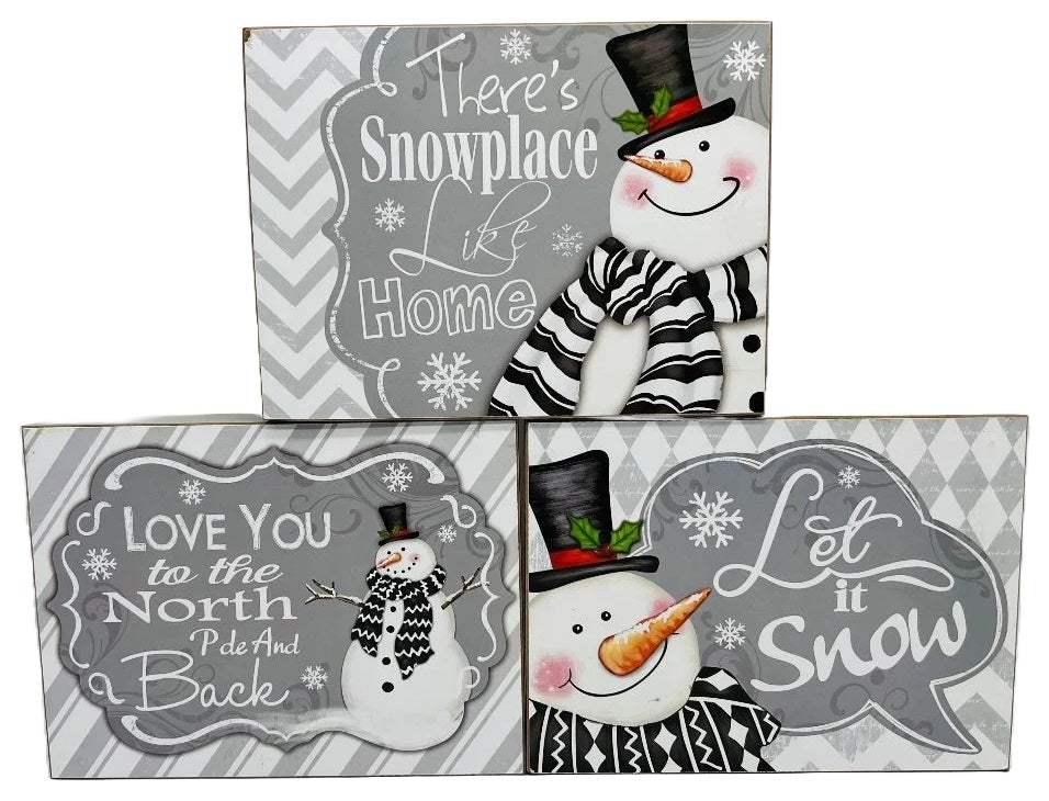 7.8 Inch Holiday Snowman Wood Block Sign - Rustic Christmas Home Decor for Mantel, Tabletop, and Seasonal Display