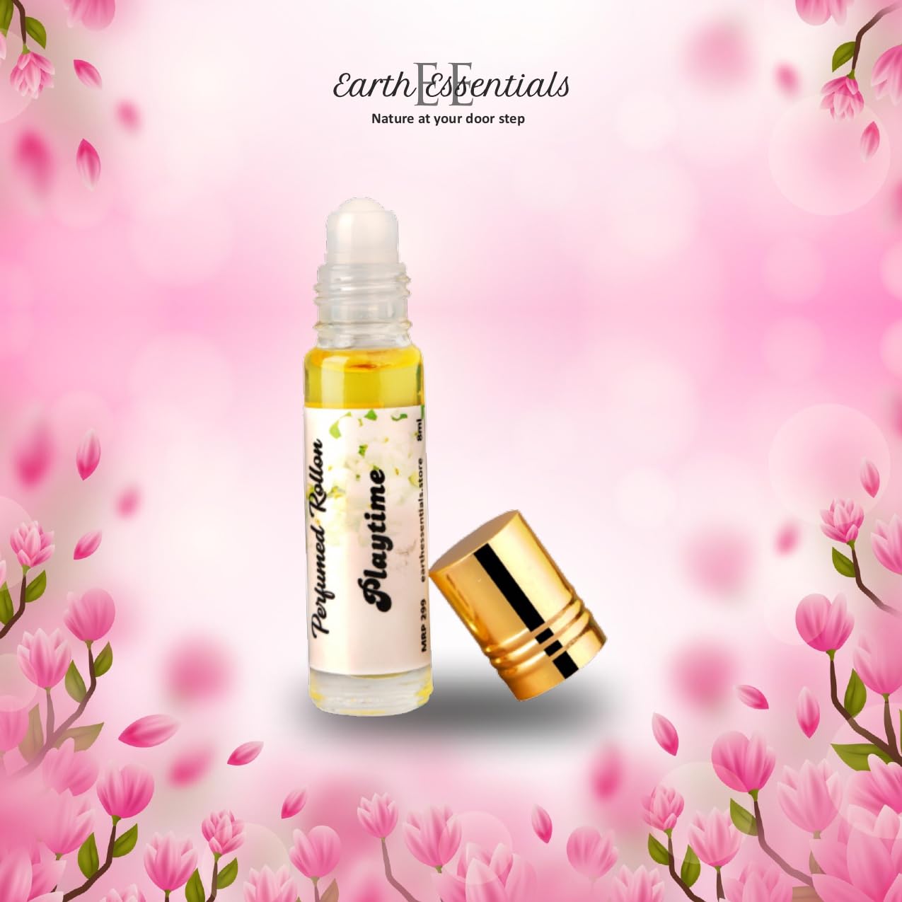 Earth Essentials Playtime Natural Roll-On Body Perfume - Jasmine & Tuberose Scent for Men & Women | Long-Lasting Attar Fragrance (8ml) | Perfect for Daily Wear, Date Nights & Special Occasions