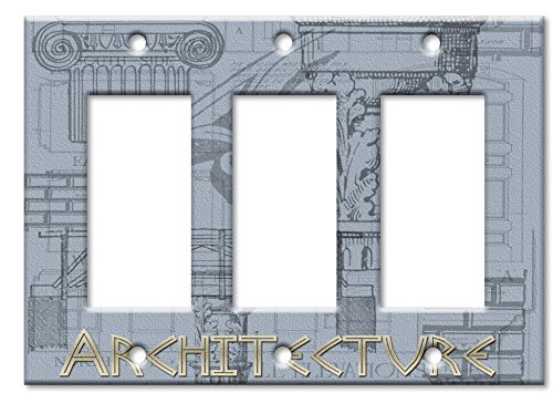 Decorative Metal Wall Plate - Triple Gang Rocker Art Plates for Home & Office - American Made Architecture Design - Perfect for Living Room, Bedroom, and Office Decor