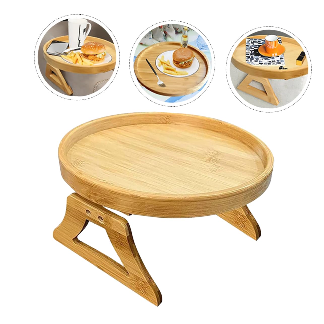 Foldable Wooden Sofa Armrest Tray - Clip On Couch Table for Drinks, Snacks & Remote Control - Compact Design for Living Room, Bedroom & Office Use