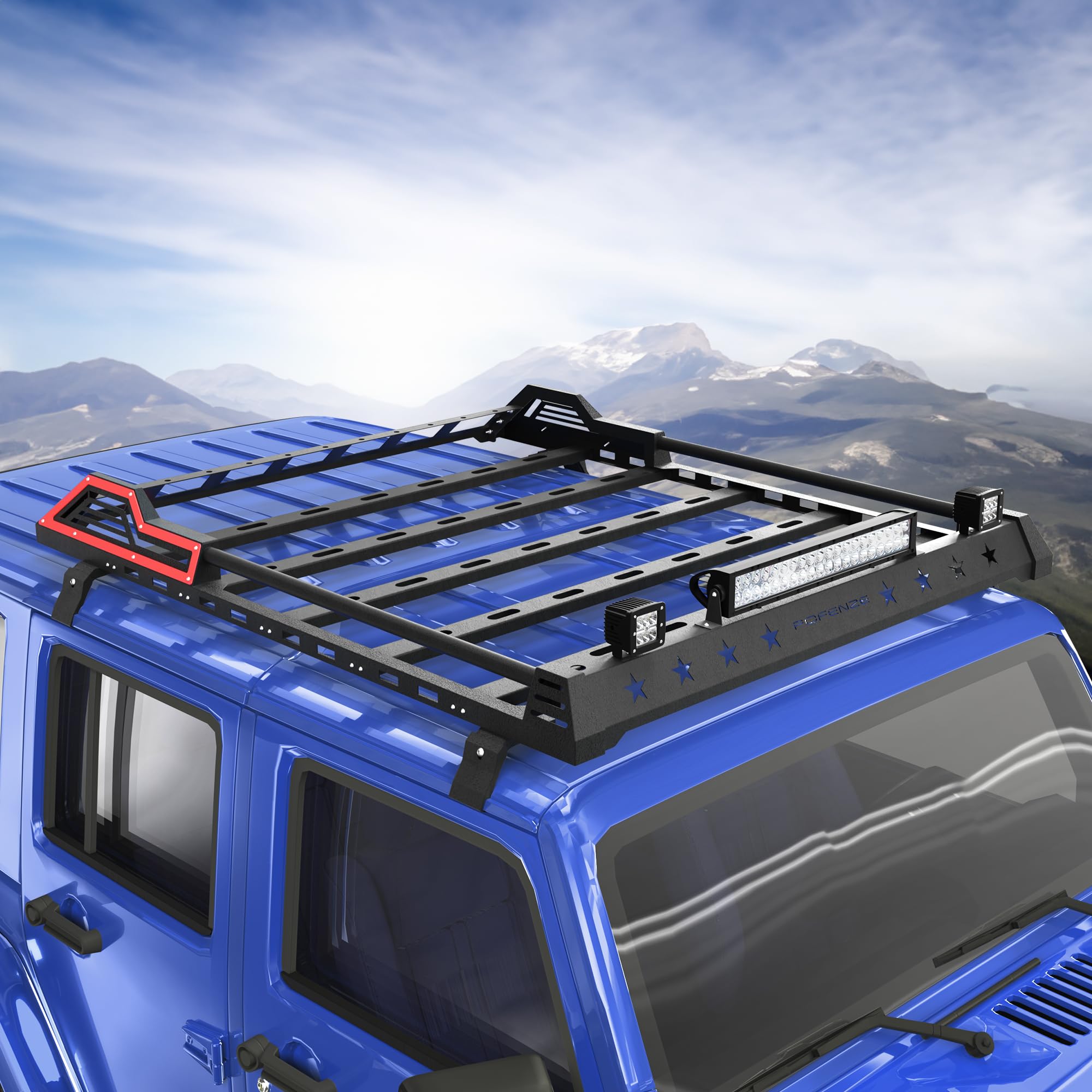 Jeep Wrangler JK JL 4-Door Hardtop Roof Rack with LED Lights (2007-2023) - Heavy Duty Cargo Carrier for Camping, Off-Road & Outdoor Adventures