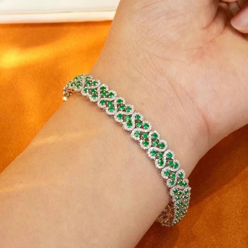 18K Solid White Gold Diamond & Natural Emerald Luxury Bracelet for Women - Elegant Gift for High-Class Banquets, Parties & Special Occasions