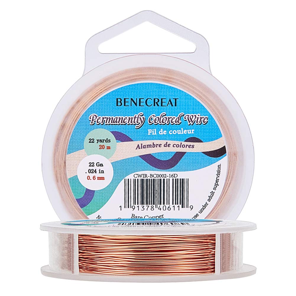 BENECREAT 22 Gauge Bare Copper Wire - Oil Coated Solid Copper Jewelry Making Wire (66 Feet/22 Yards) - Perfect for DIY Jewelry Crafting, Wire Wrapping & Beading Projects