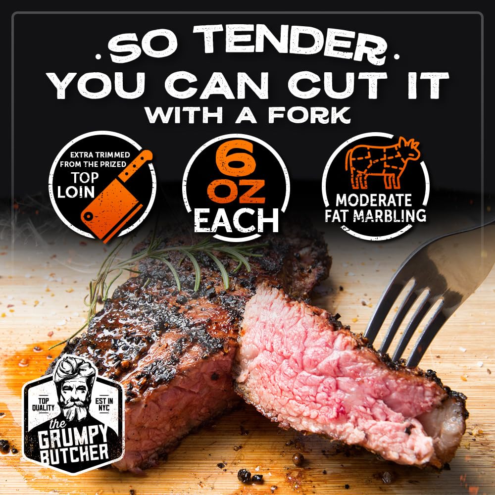 Premium Grumpy Butcher Sirloin Steaks & Smoked Beef Brisket Gift Box - 4 Top Sirloin Steaks & Burnt Ends - Perfect Steak Gift for Husband, Father's Day, Anniversary - Gourmet BBQ & Dinner Party Essential