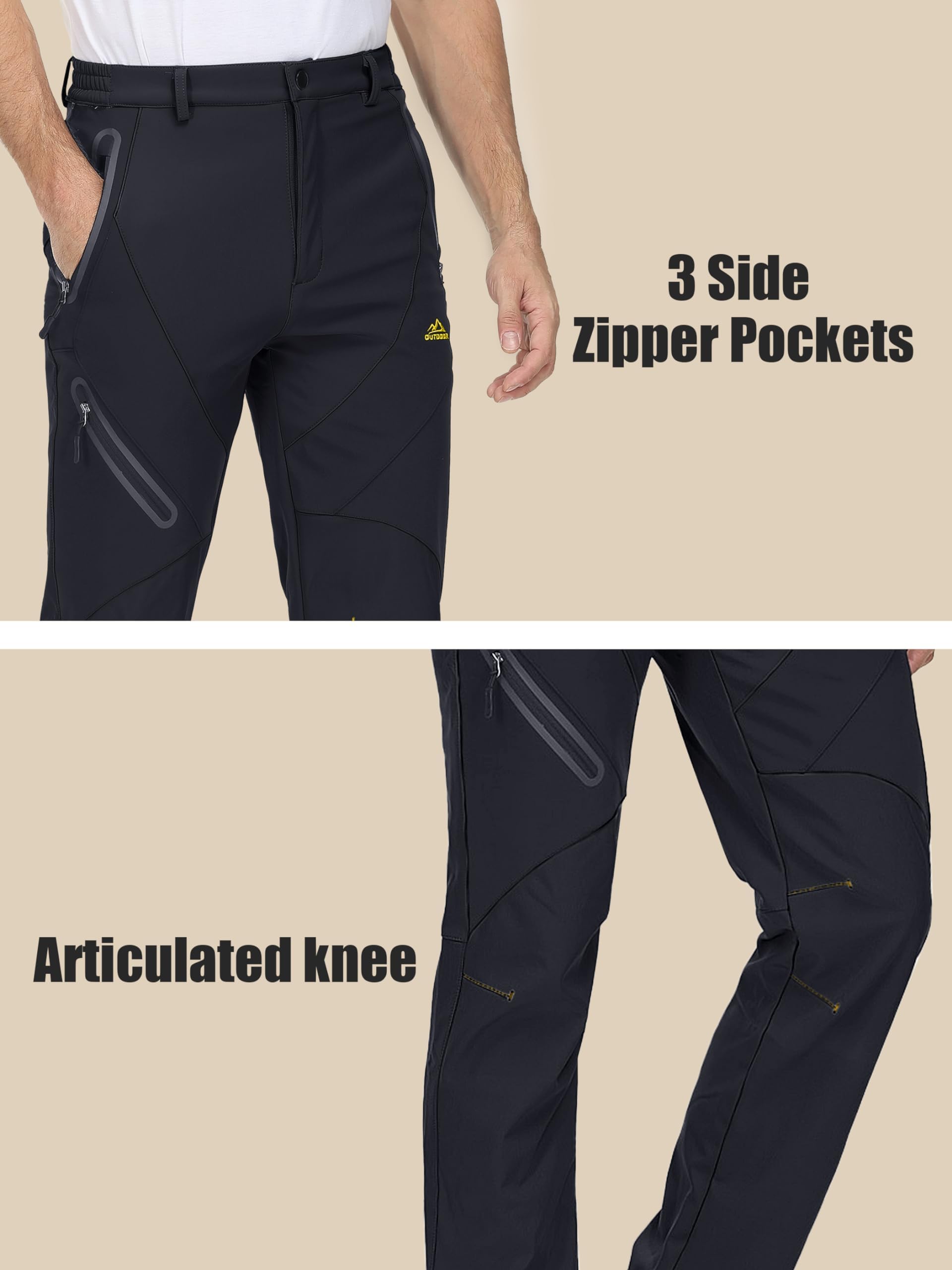 MAGCOMSEN Men's Winter Snow Pants - Fleece Lined Water Resistant Ski Pants with 4 Zip Pockets for Outdoor Activities, Skiing, Snowboarding & Cold Weather Adventures