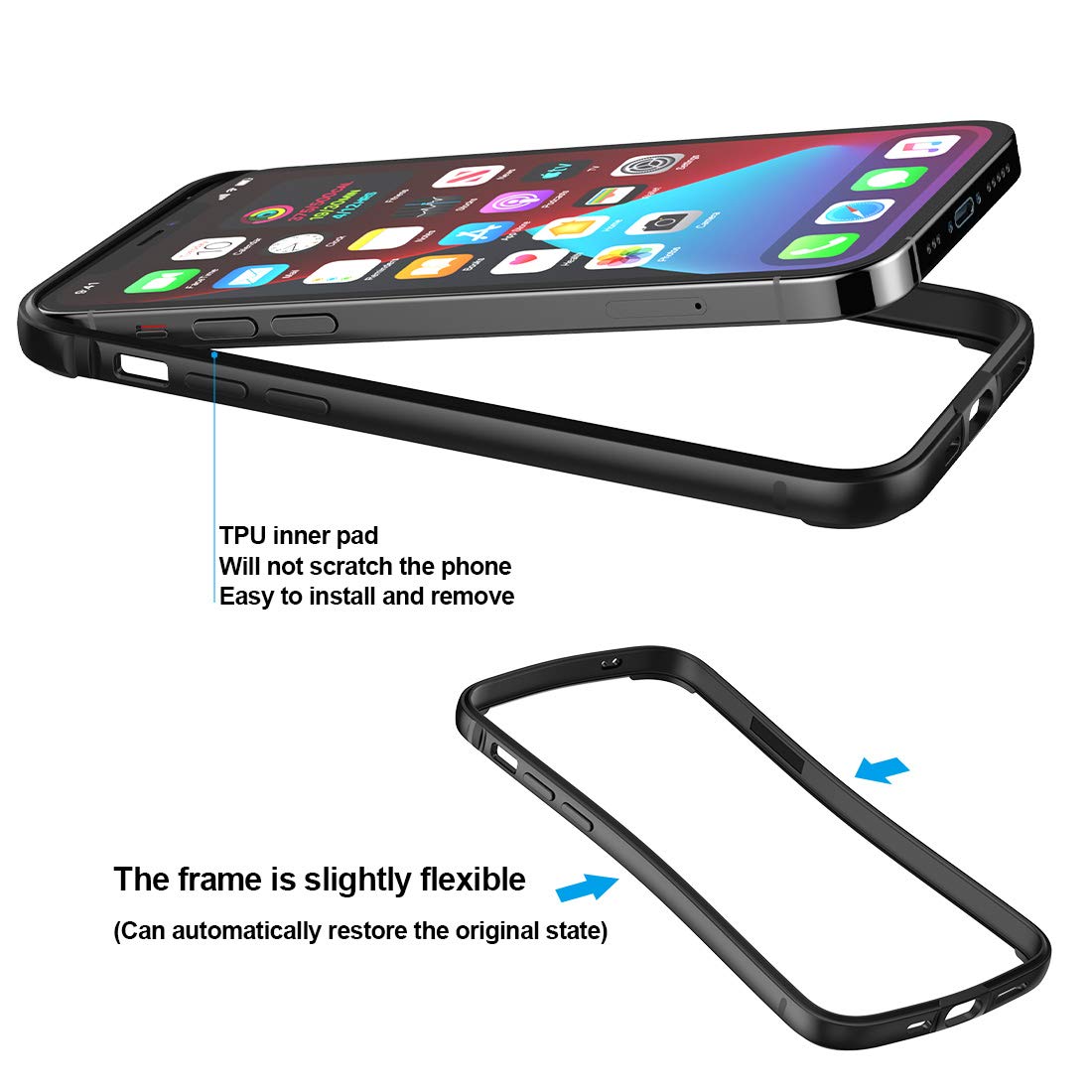 Eastcoo Ultra Slim Metal Bumper Case for iPhone 12 & iPhone 12 Pro - Shockproof Protective Cover with Soft TPU Liner & Wireless Charging Support (Black) | Perfect for Daily Use, Outdoor Activities & Travel Protection