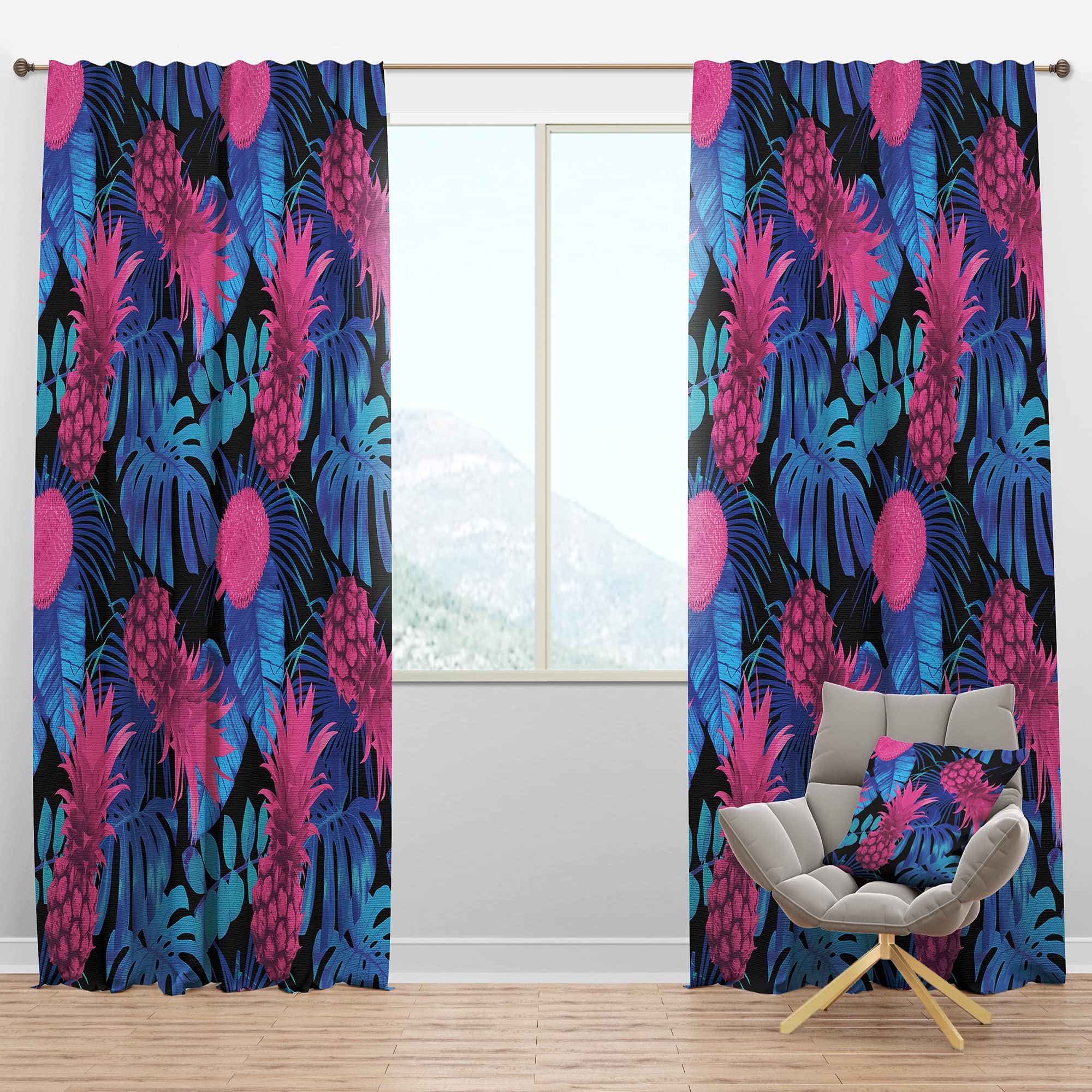 DesignQ Blackout Curtains - Tropical Fruits & Palm Leaves Print - Thermal Insulated Room Darkening Drapes for Bedroom & Living Room - Single Panel 52x63 Inches - Perfect for Home Decor, Privacy & Sun Protection